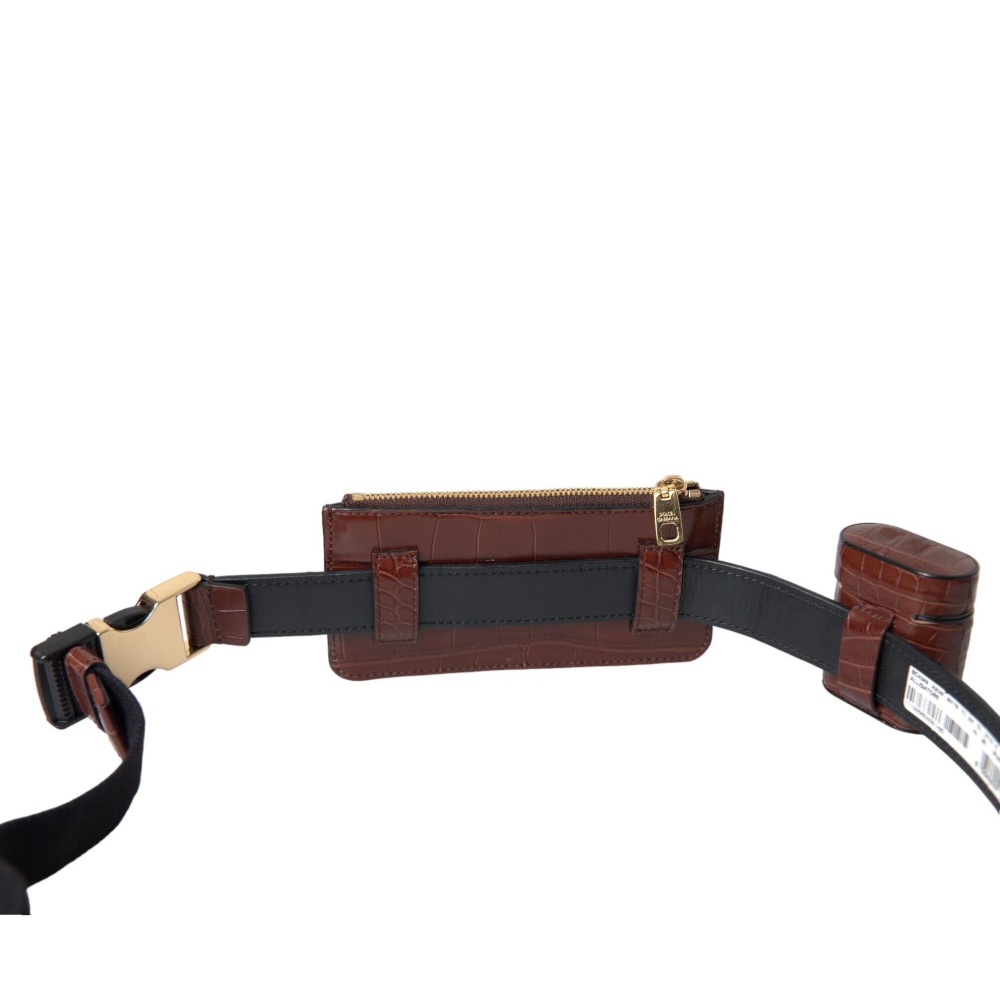 Dolce & Gabbana Brown Alligator Leather Airpods Case Coin Purse Wallet