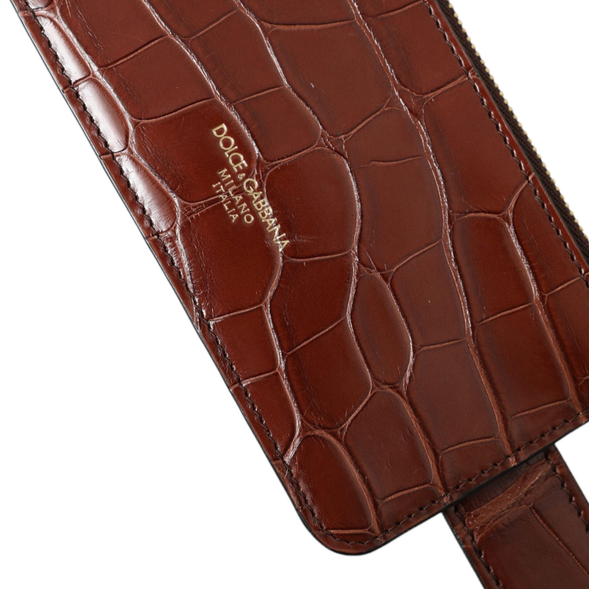 Dolce & Gabbana Brown Alligator Leather Airpods Case Coin Purse Wallet