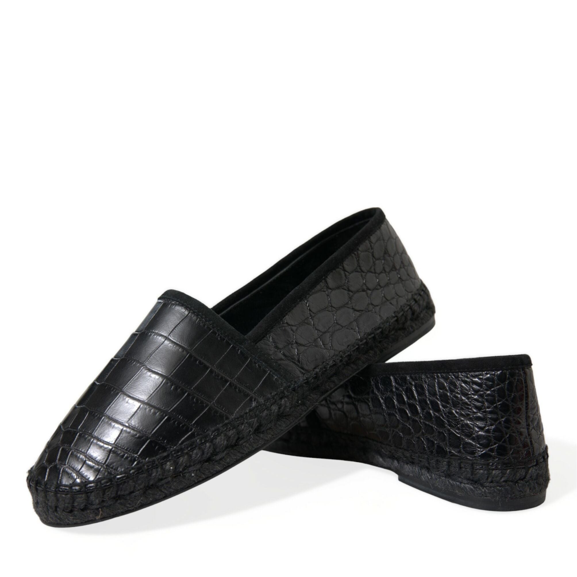 Dolce & Gabbana Black Exotic Leather Espadrilles Slip On Shoes