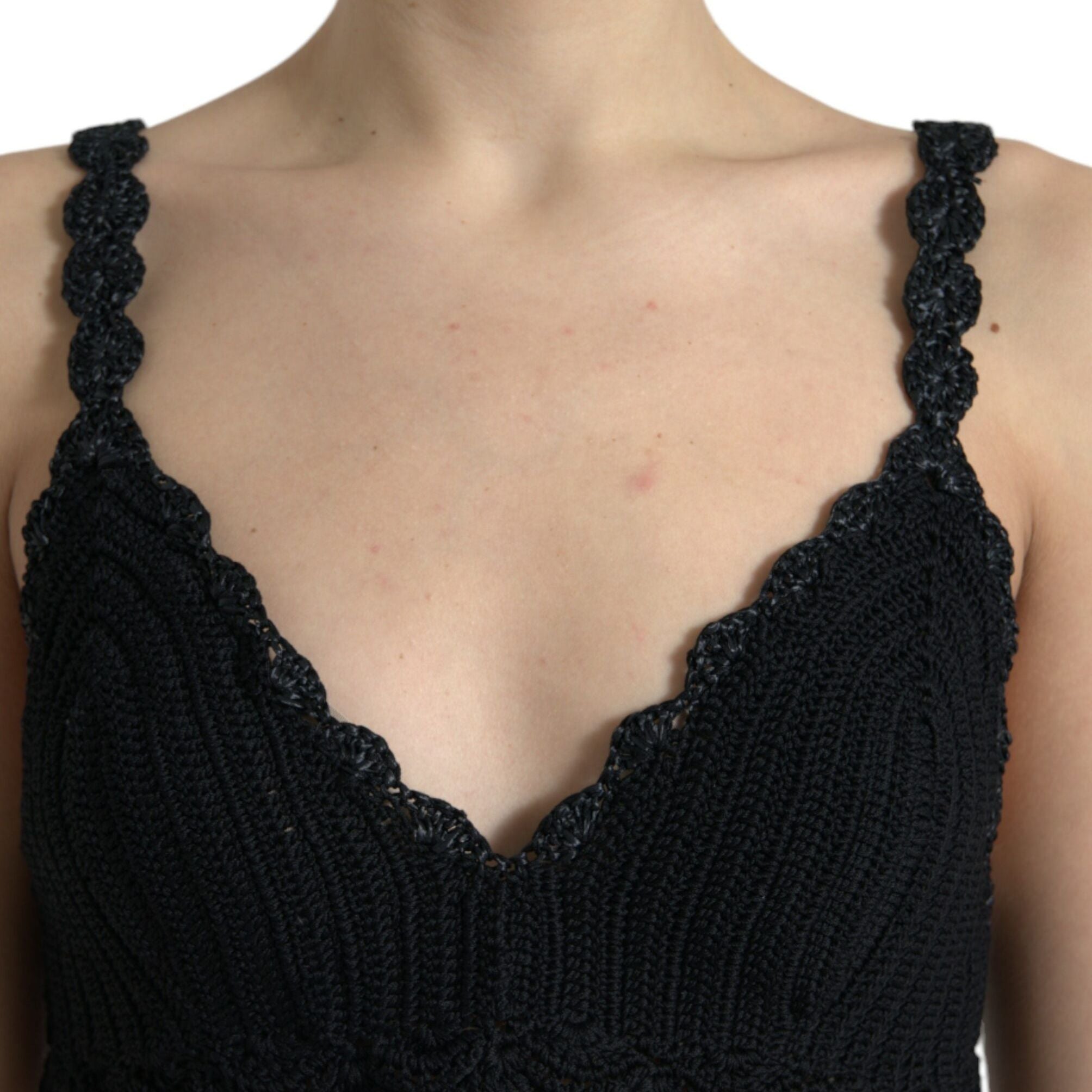 Dolce & Gabbana Black Cotton Bustier Cropped Crochet Tank Top