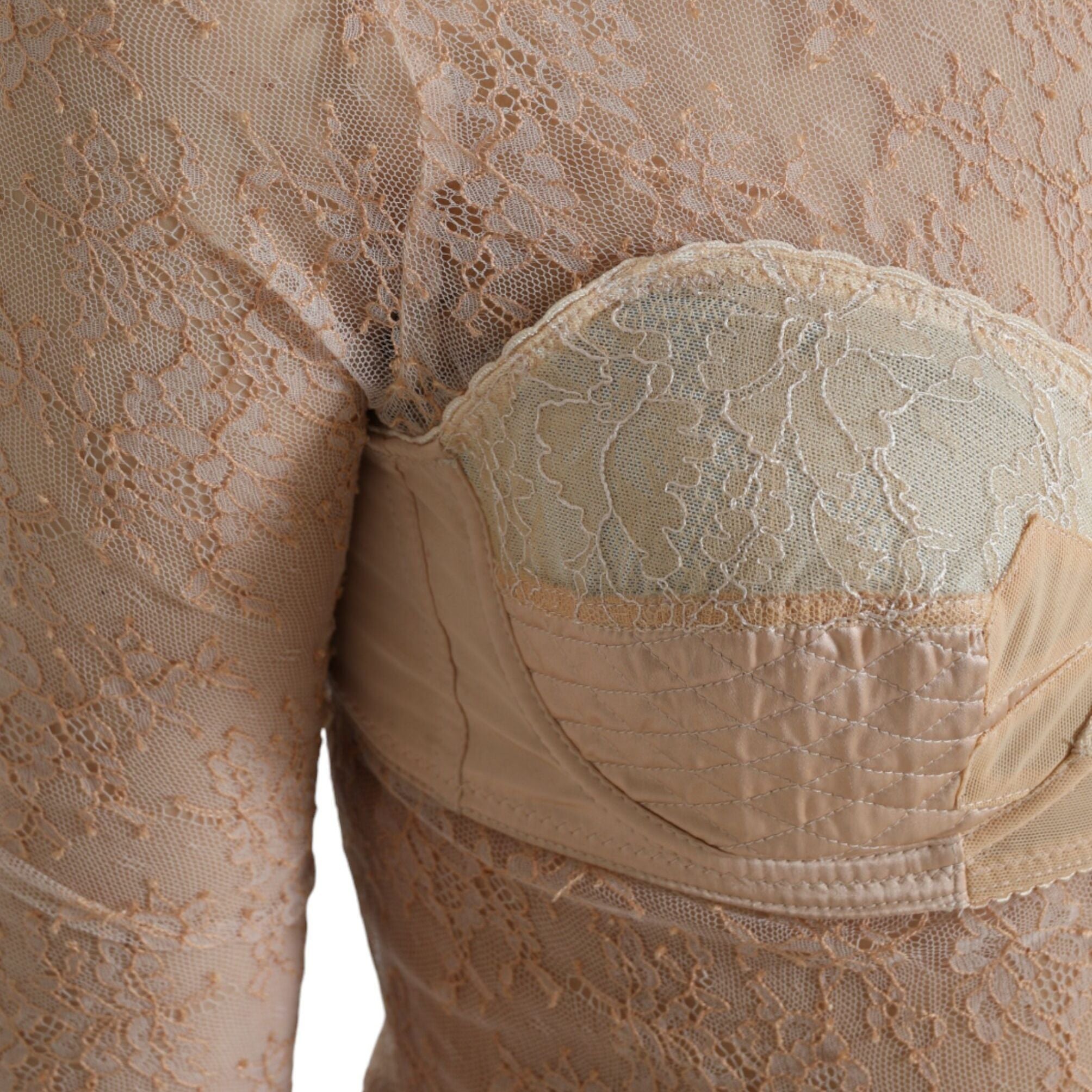 Dolce & Gabbana Beige Nylon Floral Lace Bustier Cropped Top