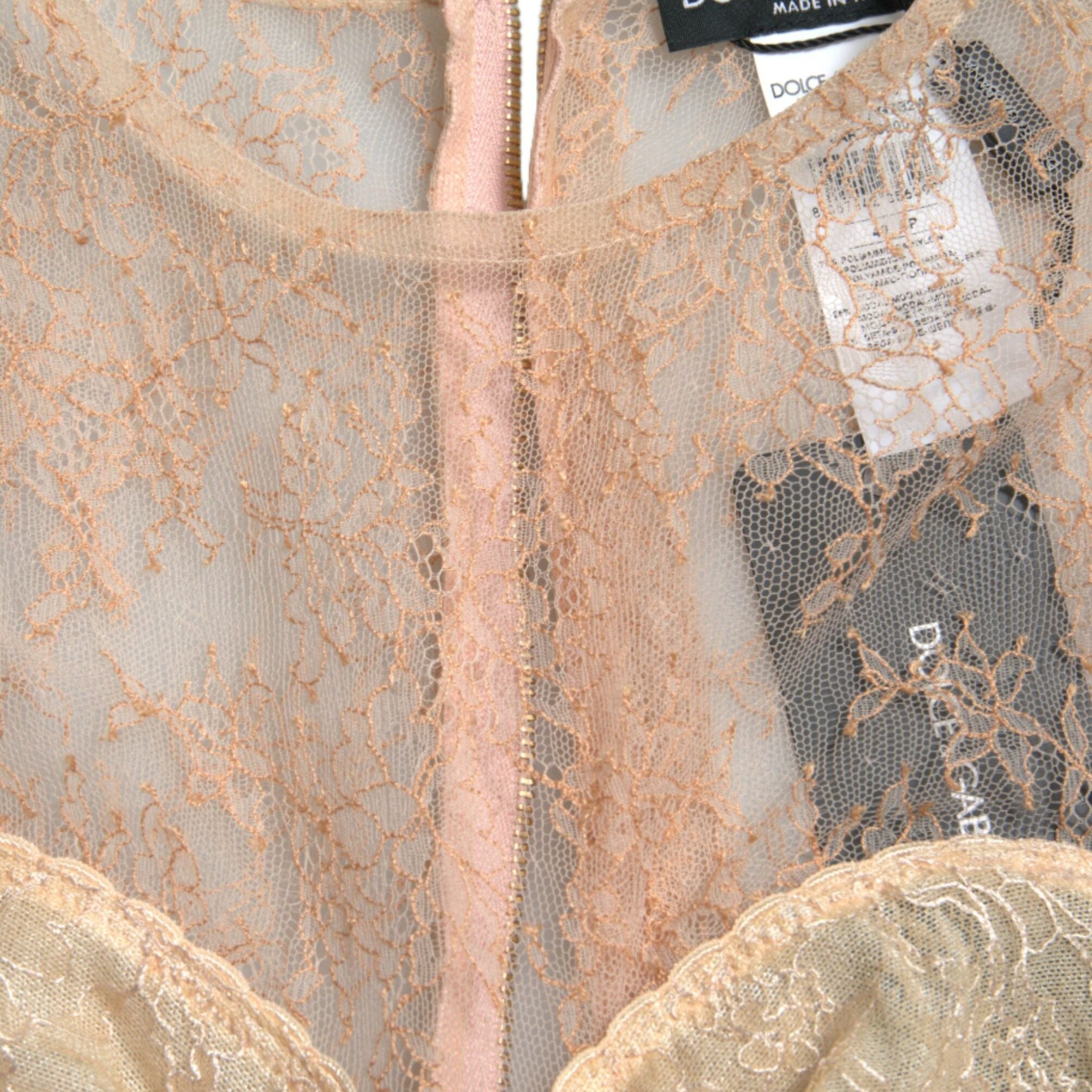 Dolce & Gabbana Beige Nylon Floral Lace Bustier Cropped Top