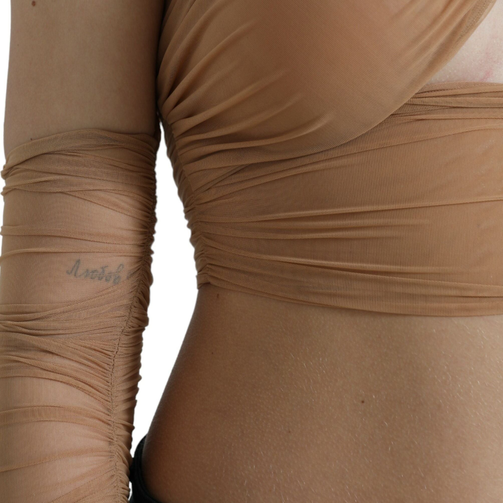 Dolce & Gabbana Brown Nylon Stretch Open Shoulder Cropped Top