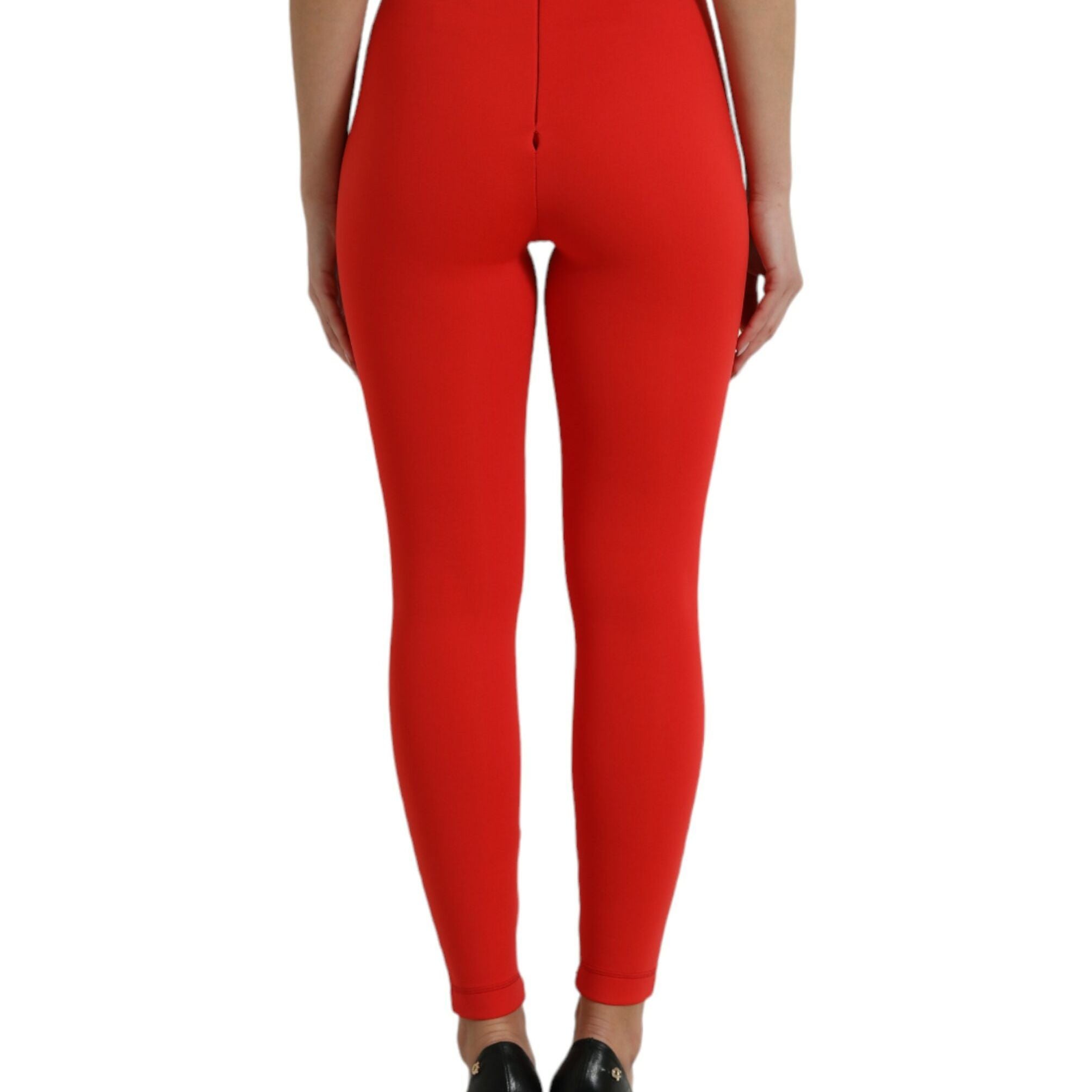 Dolce & Gabbana Red Nylon Stretch Slim Leggings Pants