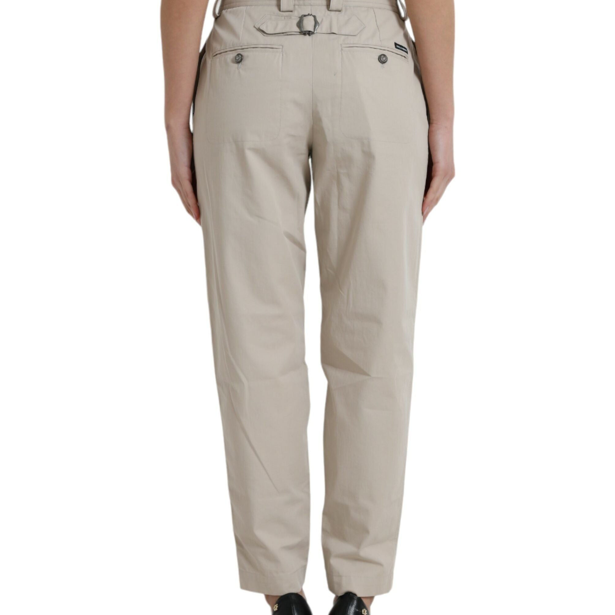 Dolce & Gabbana Beige Cotton High Waist Tapered Pants