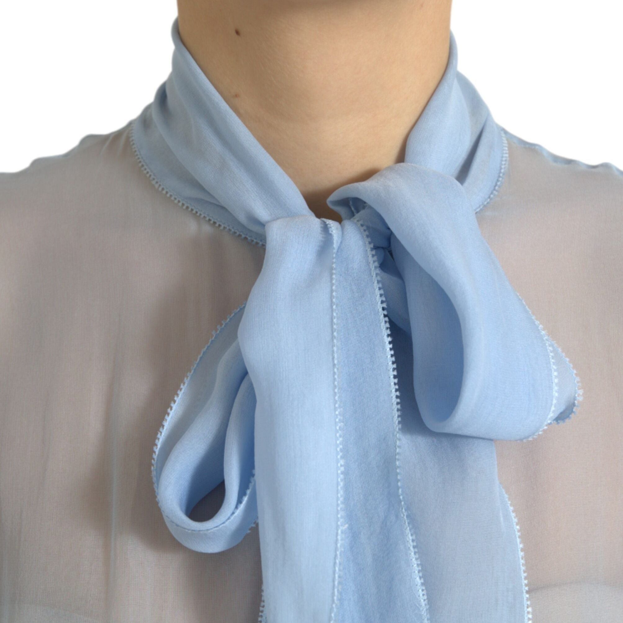 Dolce & Gabbana Blue Long Sleeves Ascot Collar Blouse Top