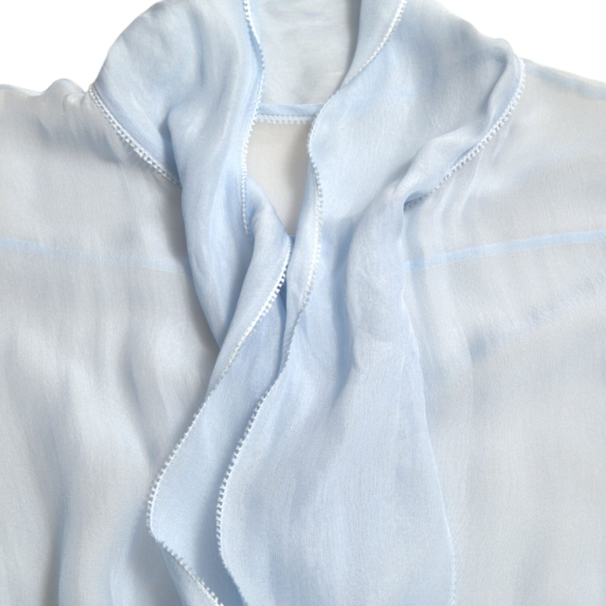 Dolce & Gabbana Blue Long Sleeves Ascot Collar Blouse Top