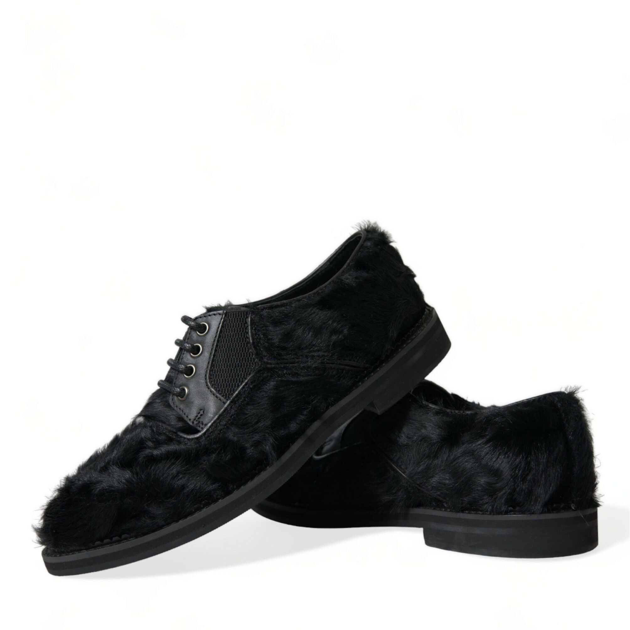 Dolce & Gabbana Black Fur Leather Lace Up Derby Dress Shoes