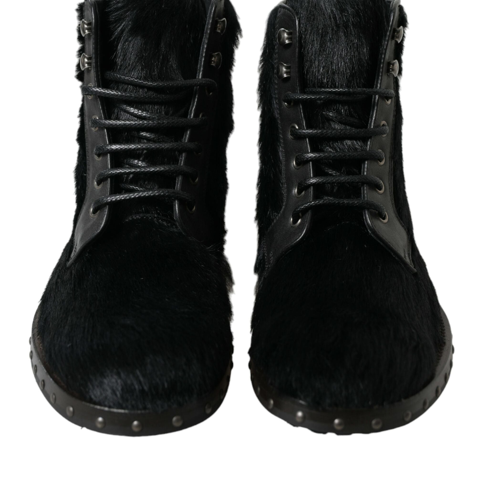 Dolce & Gabbana Black Pony Style Leather Mid Calf Boots Shoes