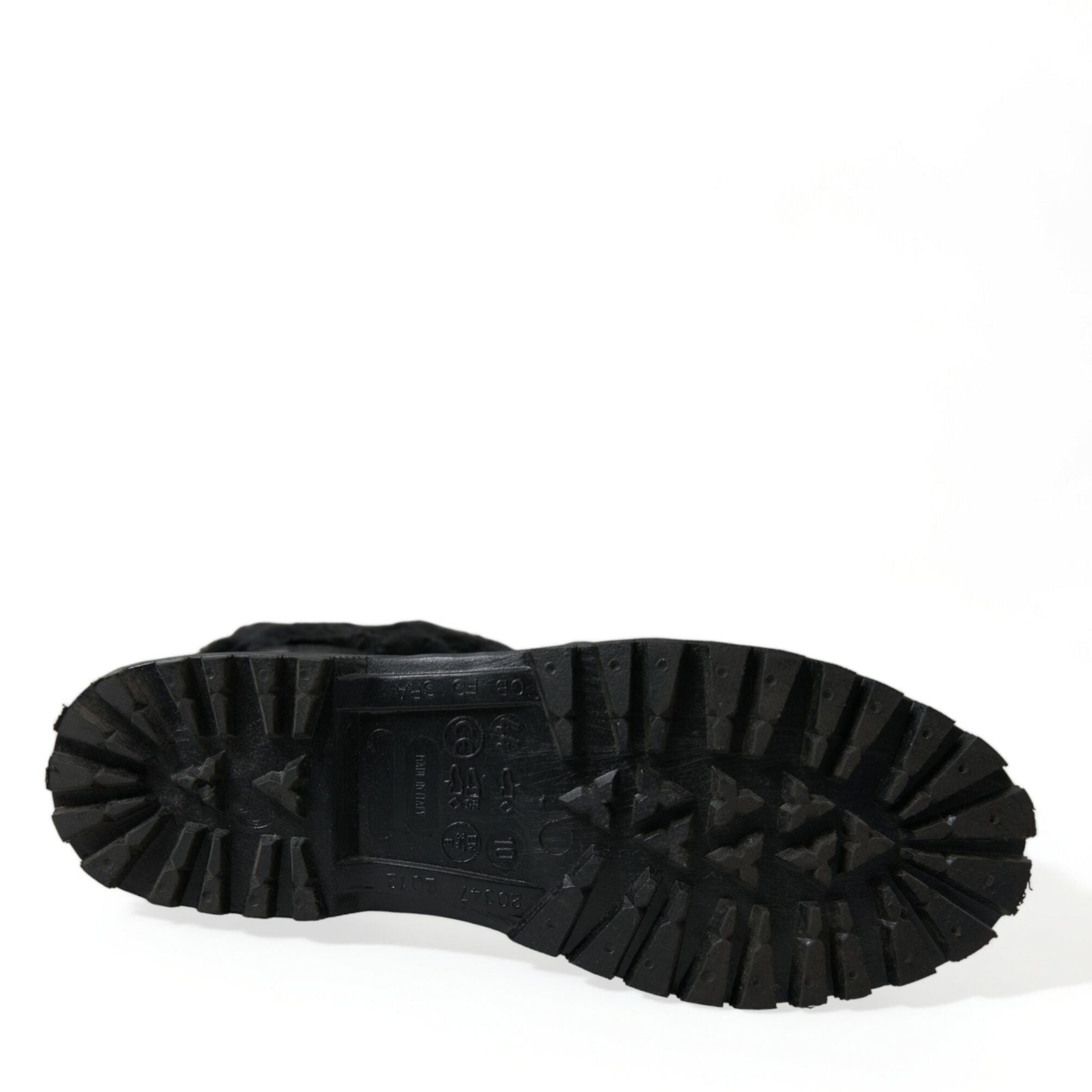 Dolce & Gabbana Black Rubber Lace Up Shearling Rain Boots Shoes