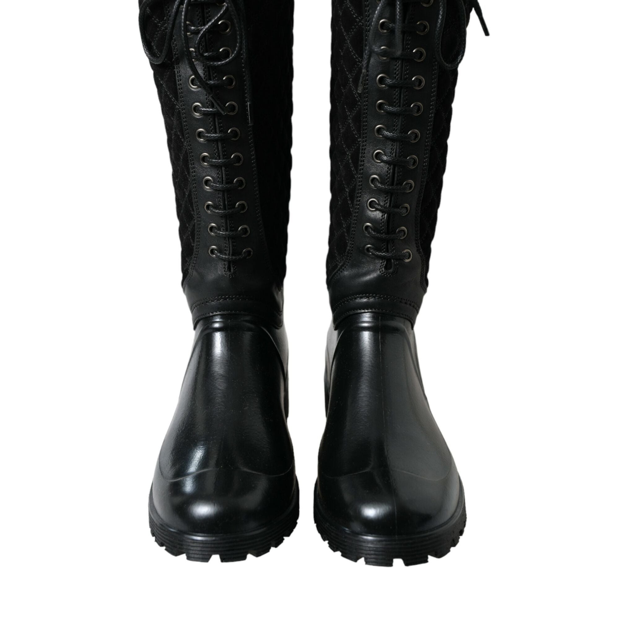 Dolce & Gabbana Black Chioggia Rubber Suede Rain Boots Shoes