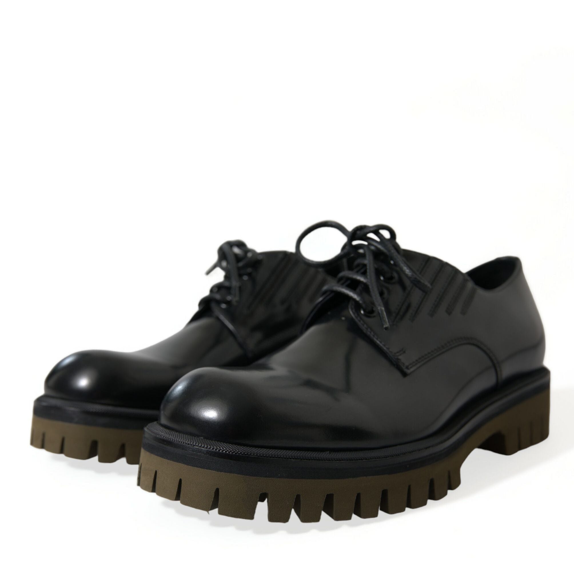 Dolce & Gabbana Black Leather Lace Up Derby Men Dress Shoes