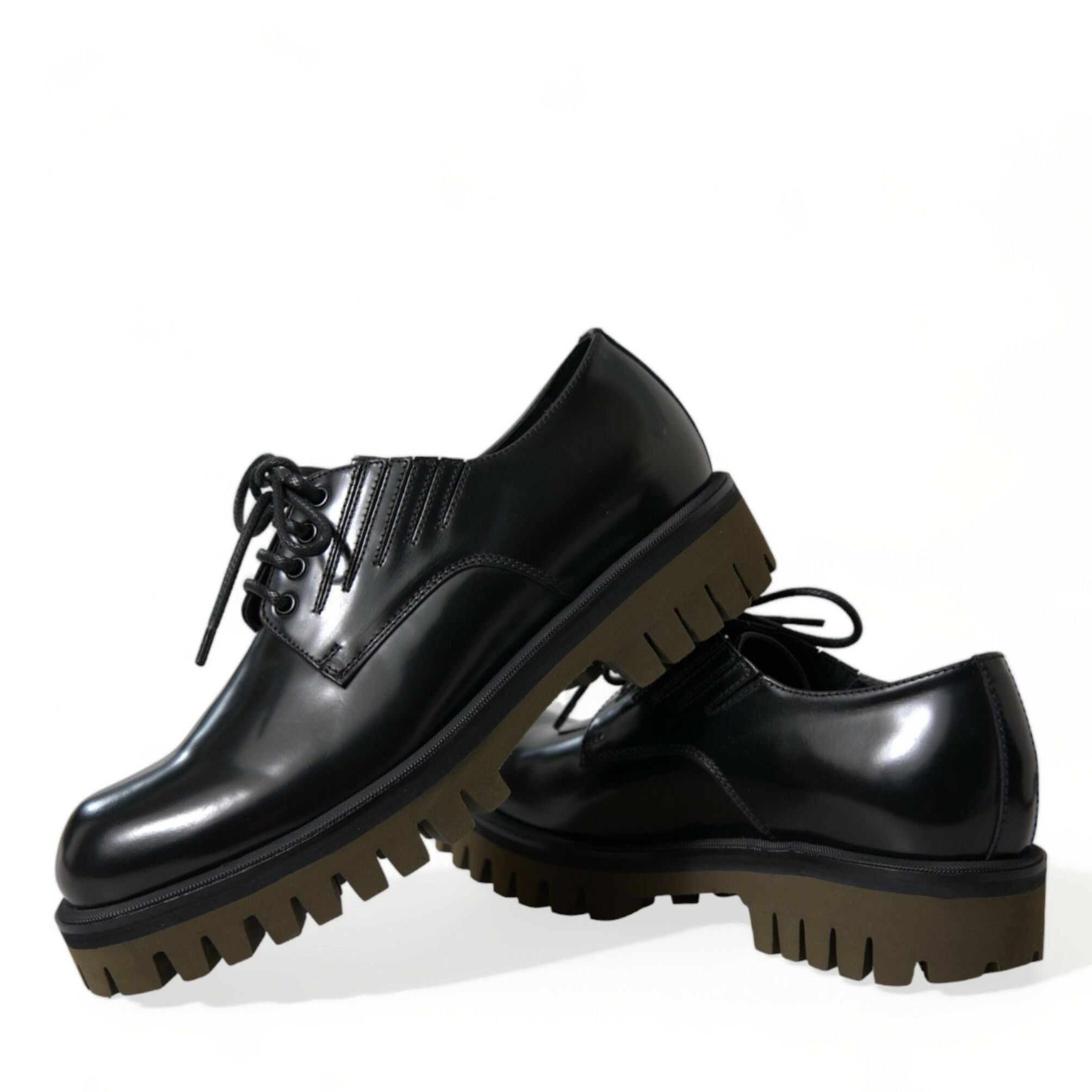 Dolce & Gabbana Black Leather Lace Up Derby Men Dress Shoes