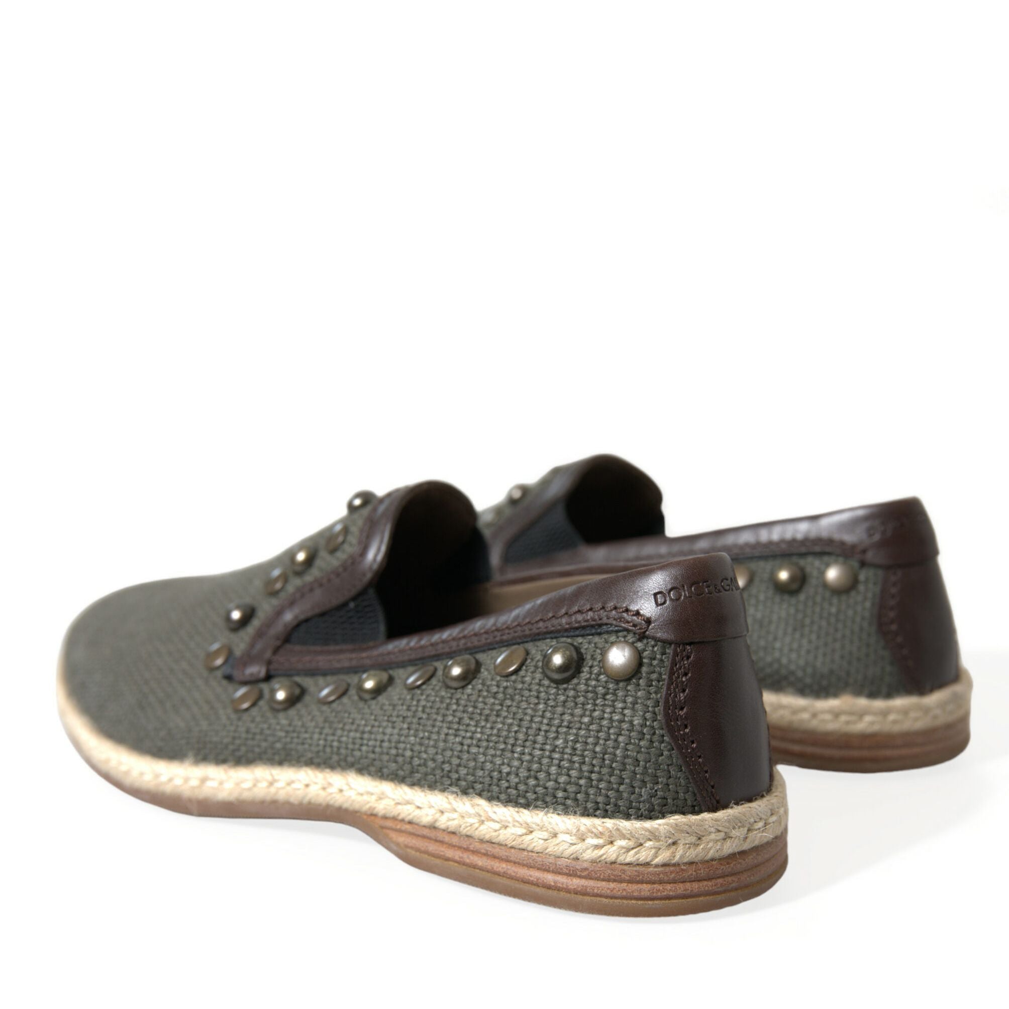 Dolce & Gabbana Gray Linen Leather Studded Loafers Shoes