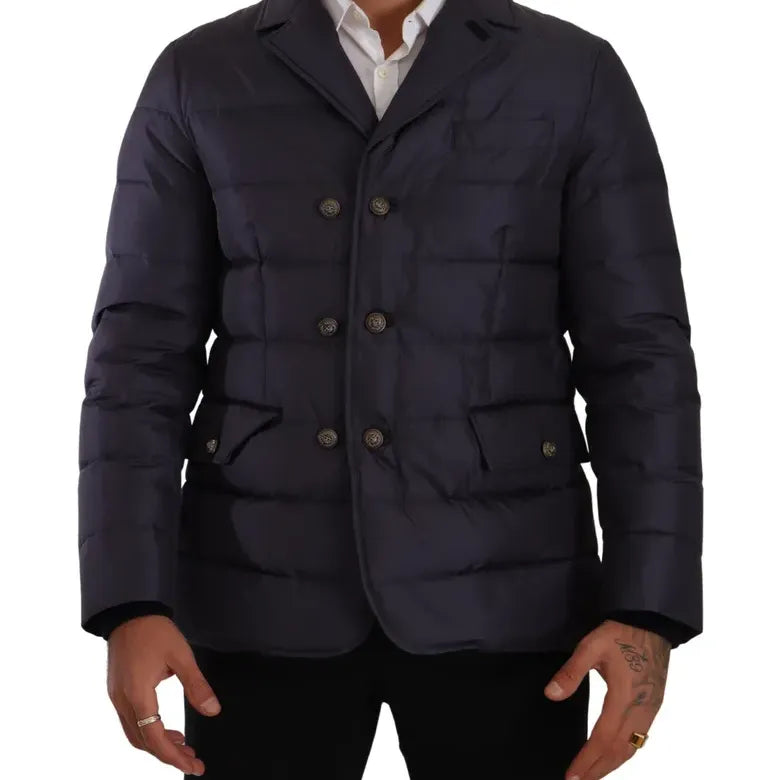 Dolce & Gabbana Blue Silk Goat Coat Blouson Winter Jacket
