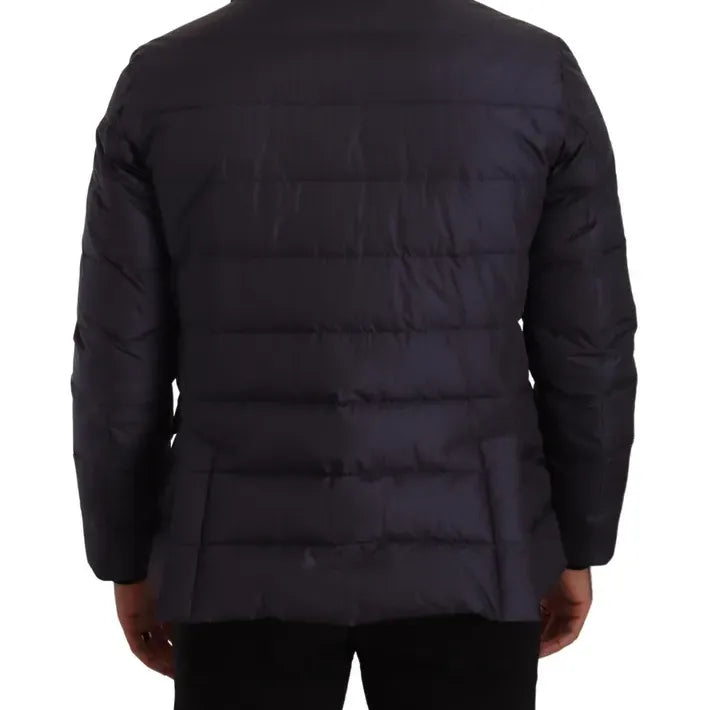 Dolce & Gabbana Blue Silk Goat Coat Blouson Winter Jacket