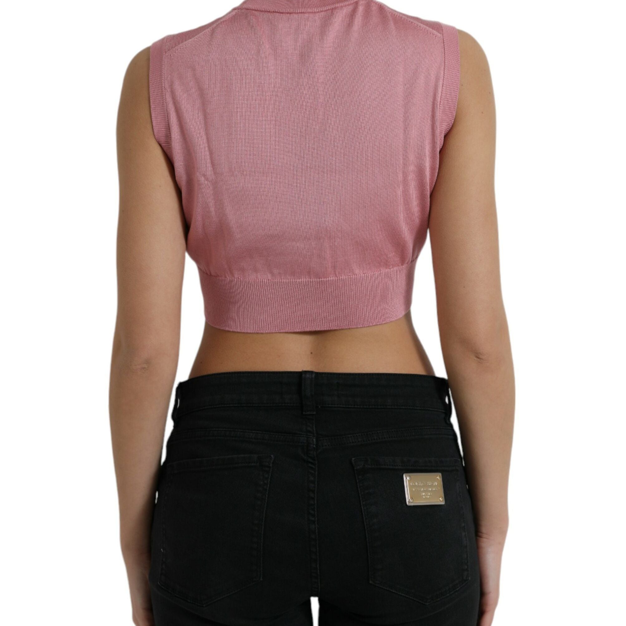 Dolce & Gabbana Pink Crew Neck Cropped Sleeveless Tank Top