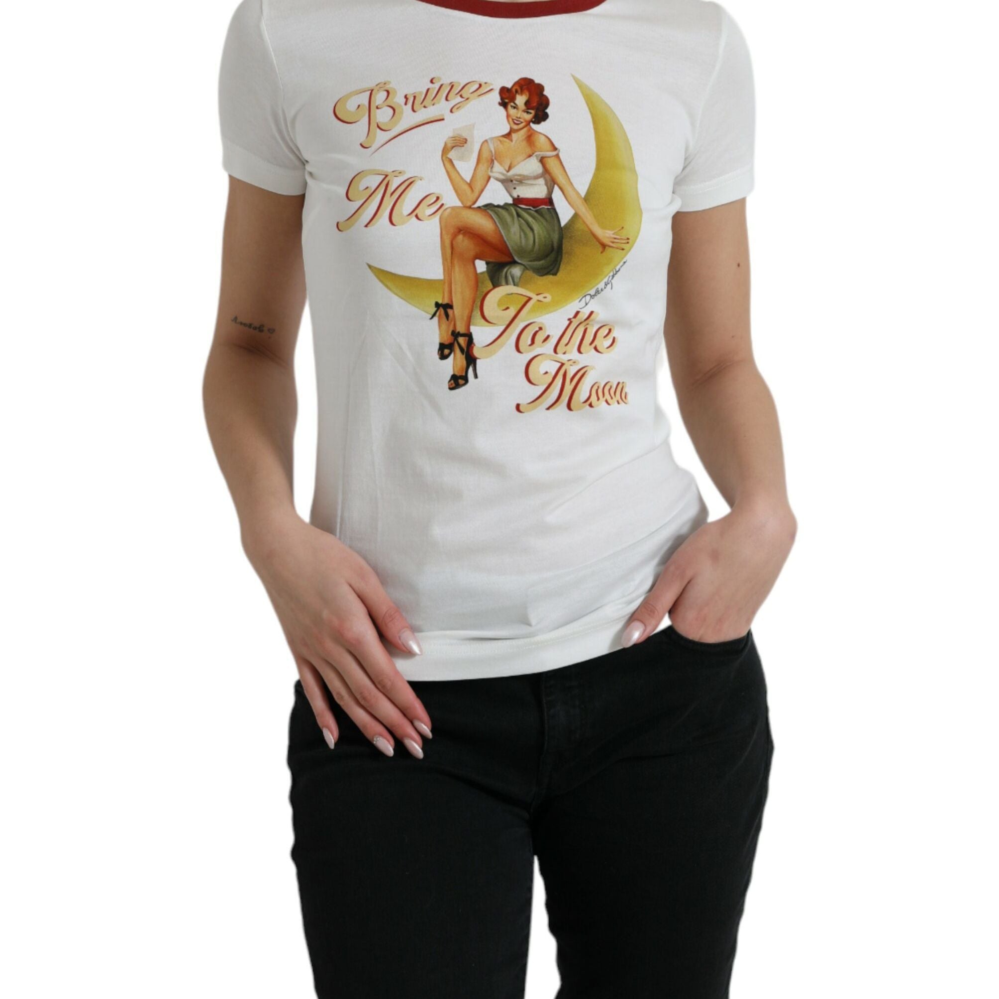 Dolce & Gabbana White Bring Me To The Moon T-shirt Top