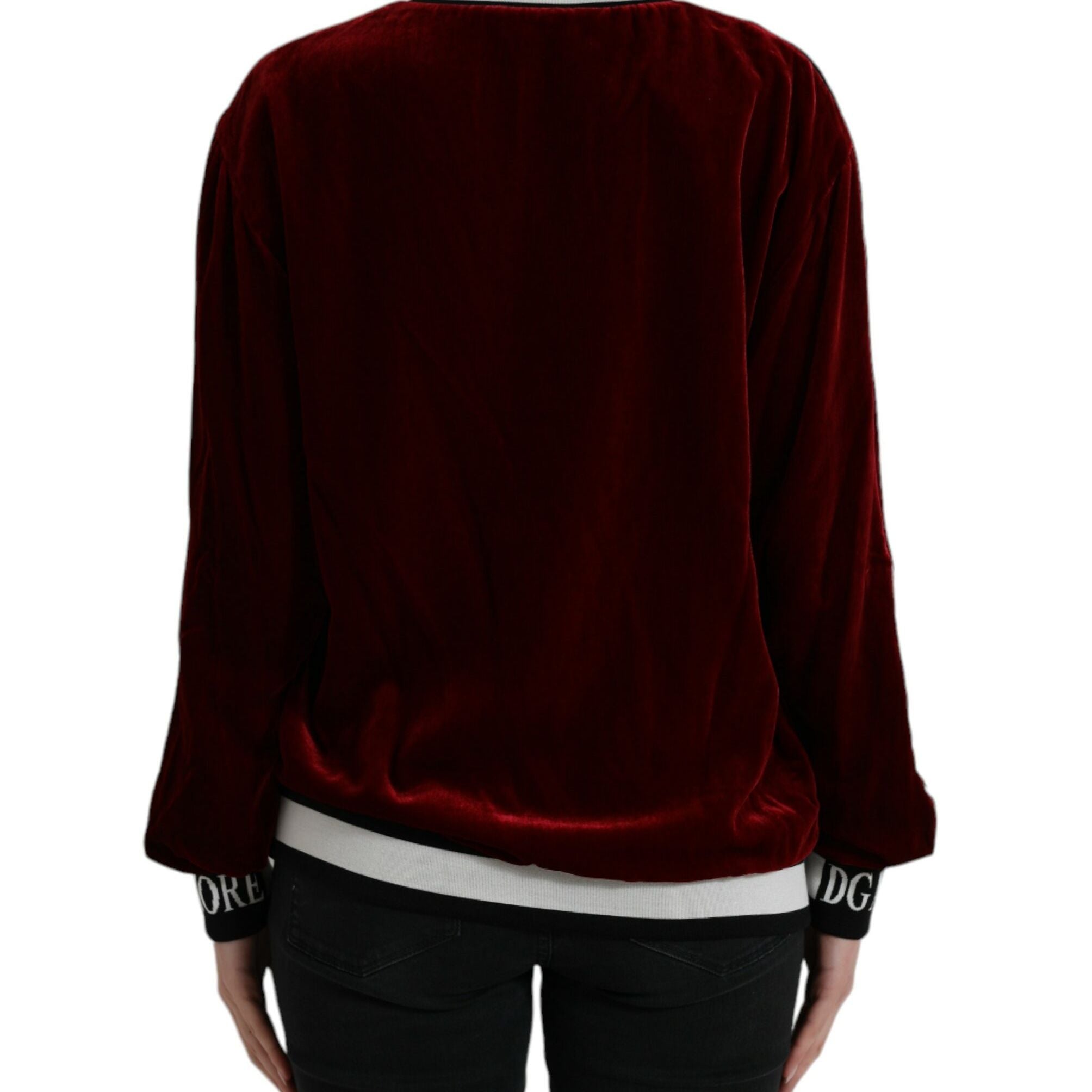 Dolce & Gabbana Bordeaux Velvet Round Neck Pullover Sweater