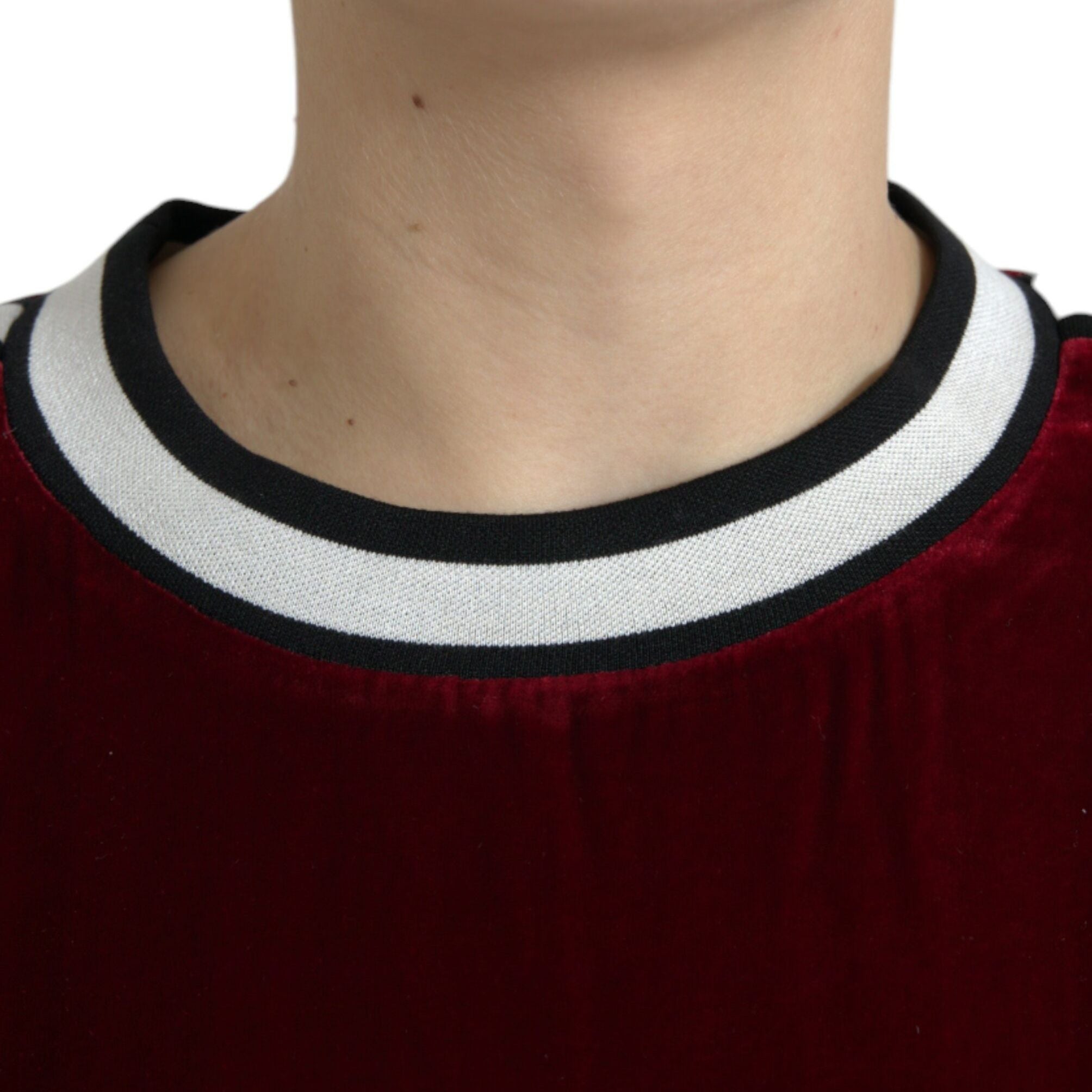 Dolce & Gabbana Bordeaux Velvet Round Neck Pullover Sweater