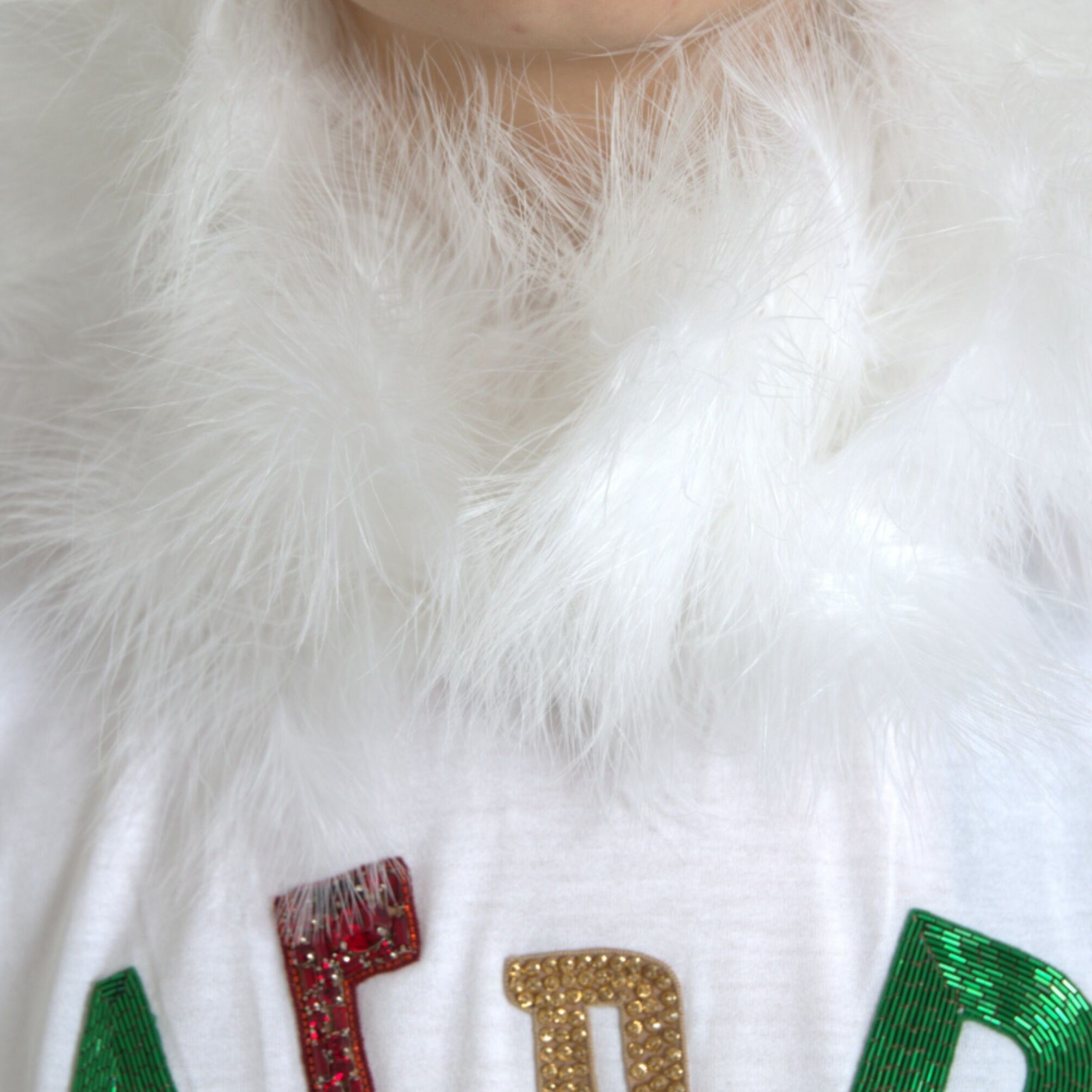Dolce & Gabbana White Cotton Christmas Sequin Fur T-shirt
