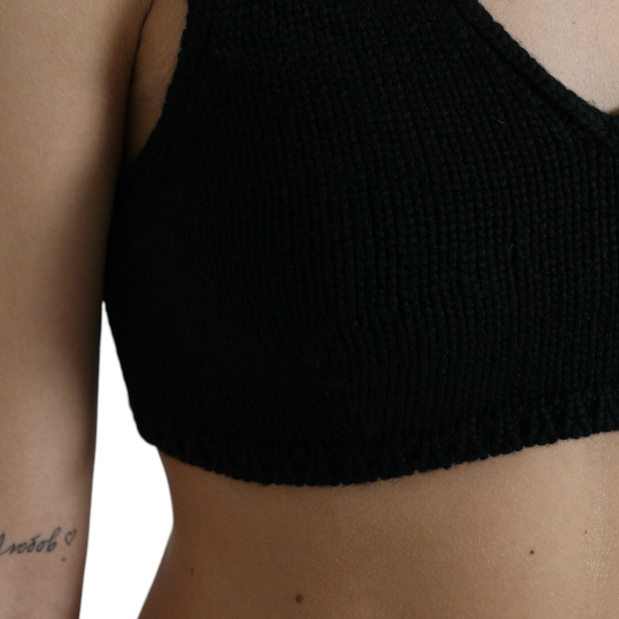 Dolce & Gabbana Black Cropped Cashmere V-neck Bustier Top