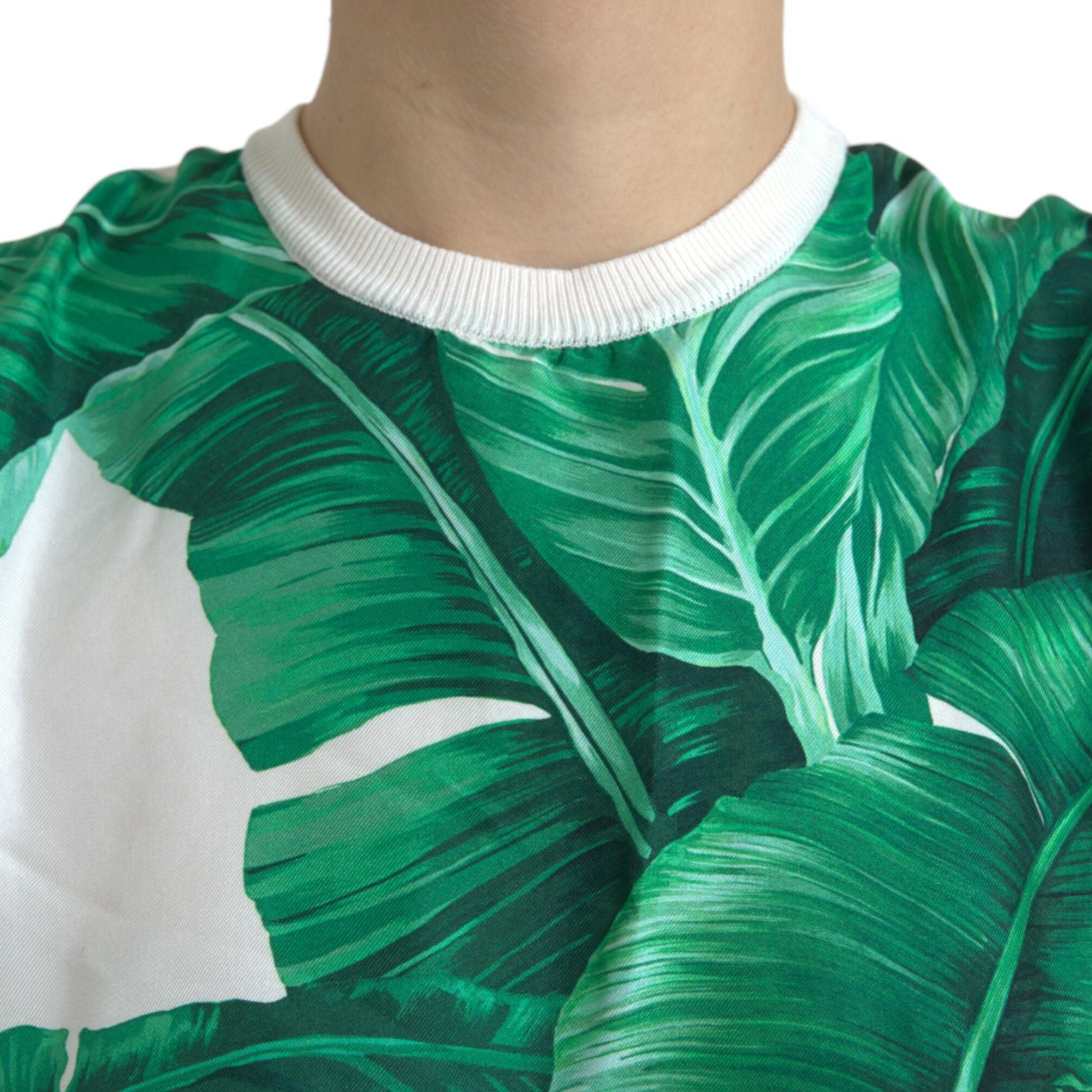 Dolce & Gabbana White Banana Leaf Print Crew Neck Tank Top