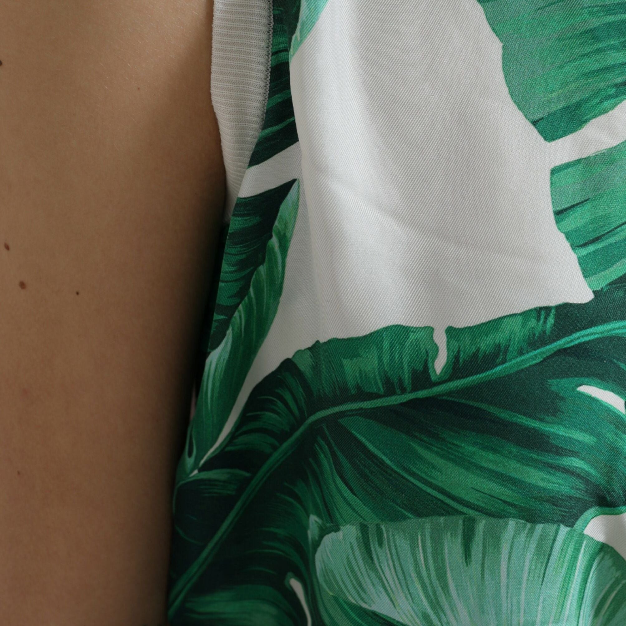 Dolce & Gabbana White Banana Leaf Print Crew Neck Tank Top