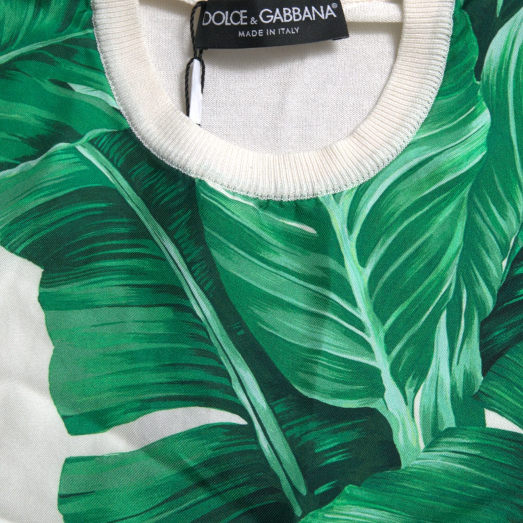 Dolce & Gabbana White Banana Leaf Print Crew Neck Tank Top
