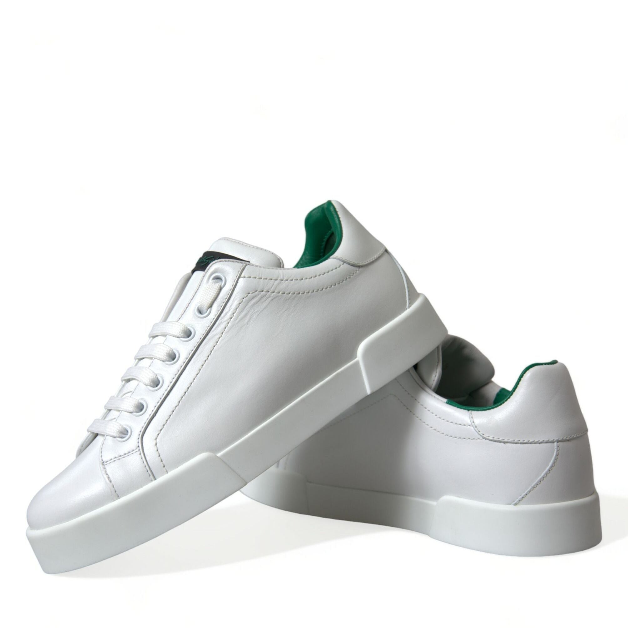 Dolce & Gabbana White Green Leather Portofino Sneakers Shoes
