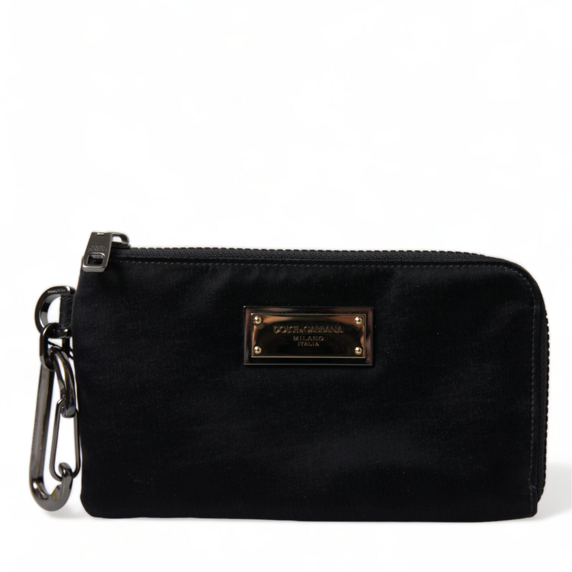 Dolce & Gabbana Black Nylon Logo Plaque Keyring Pouch Clutch Bag