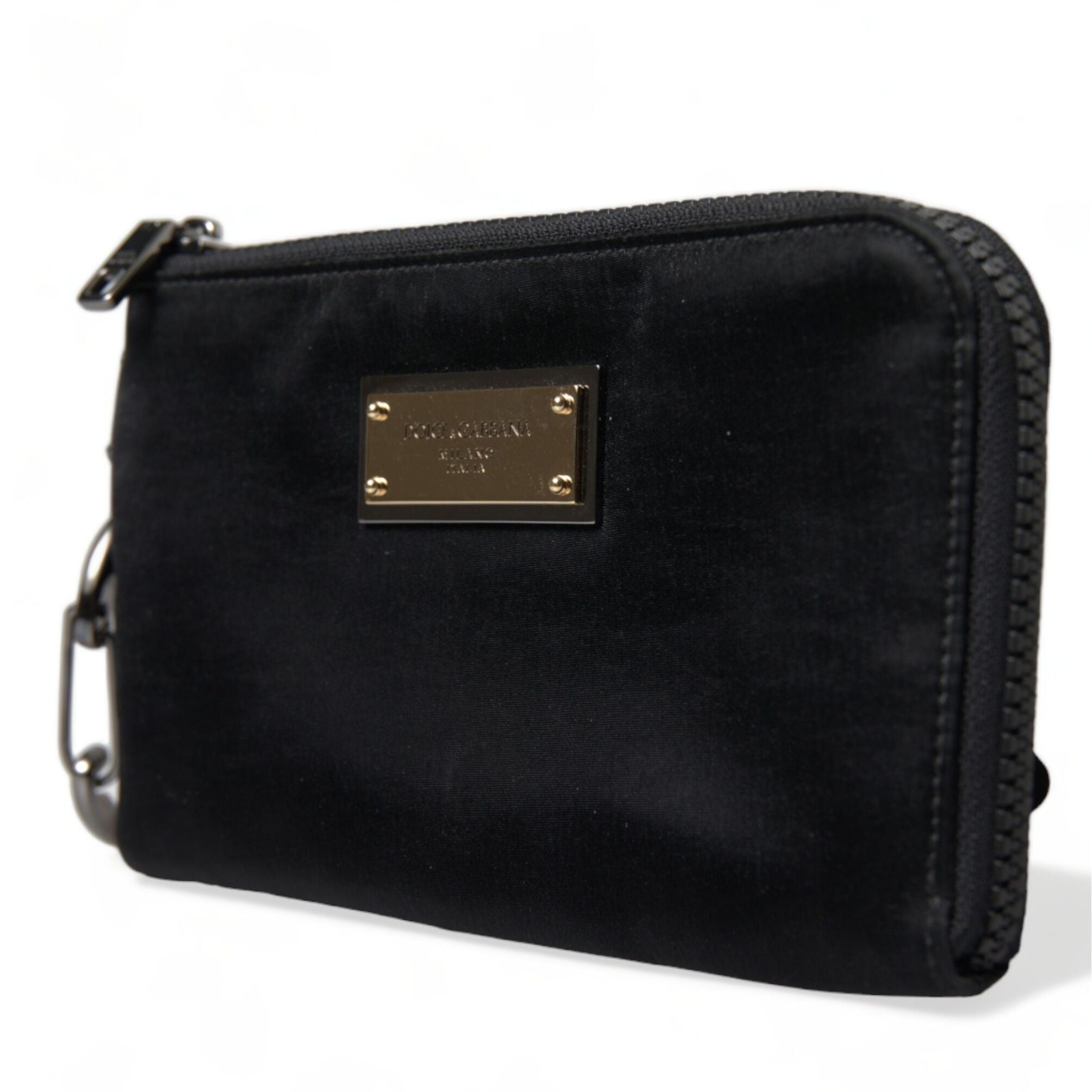 Dolce & Gabbana Black Nylon Logo Plaque Keyring Pouch Clutch Bag
