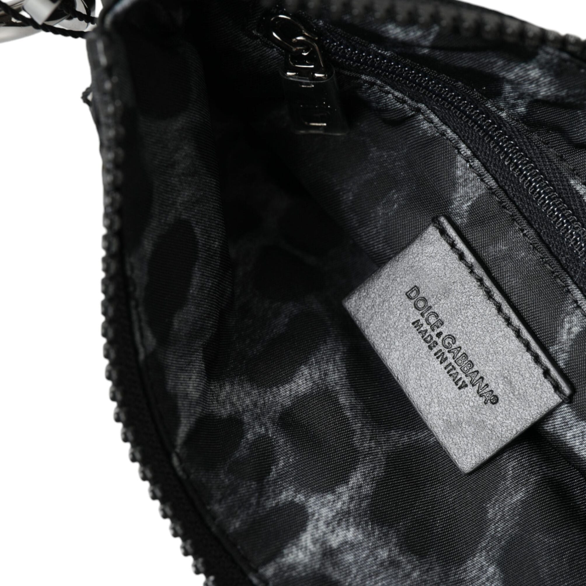 Dolce & Gabbana Black Nylon Logo Plaque Keyring Pouch Clutch Bag