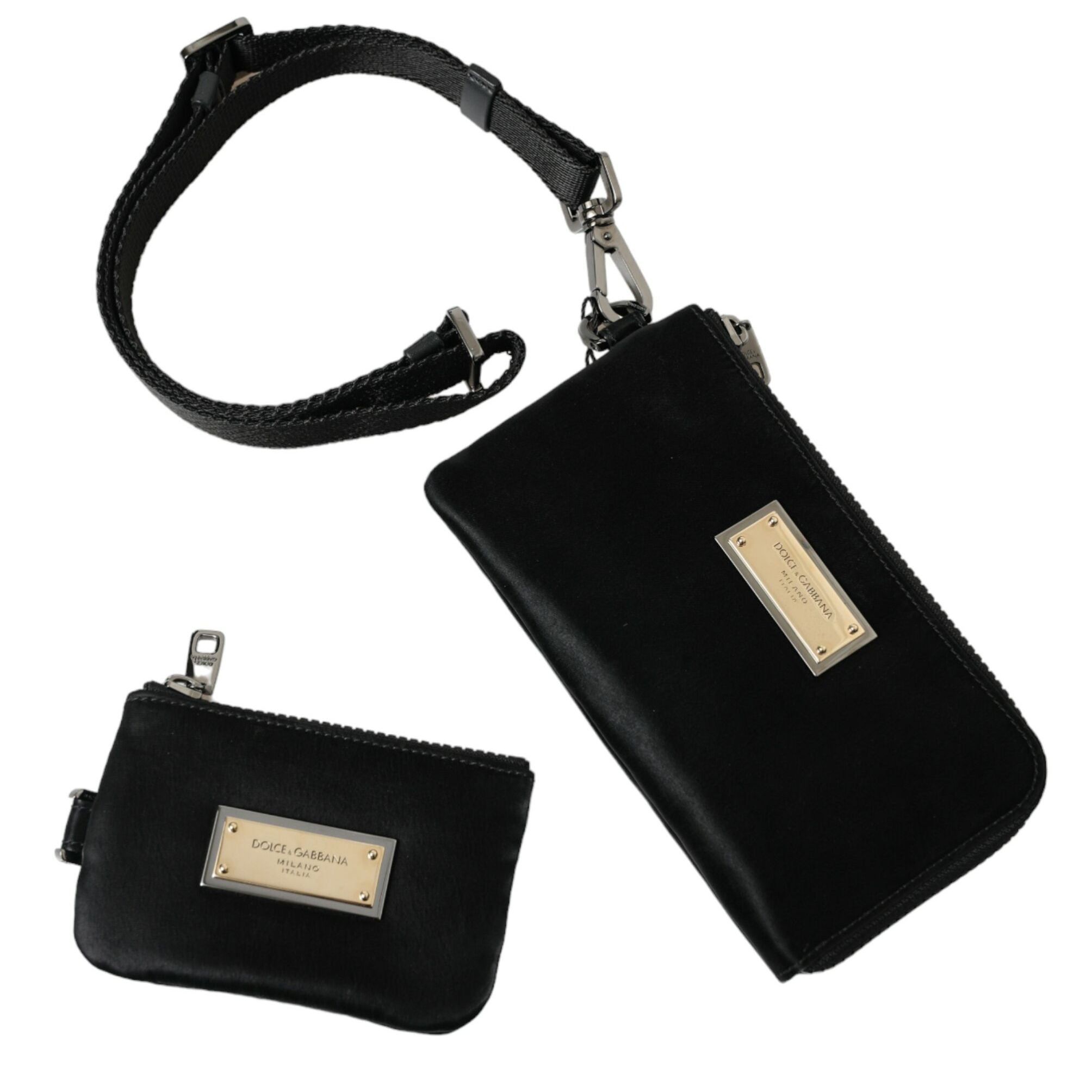 Dolce & Gabbana Black Nylon Logo Plaque Keyring Pouch Clutch Bag