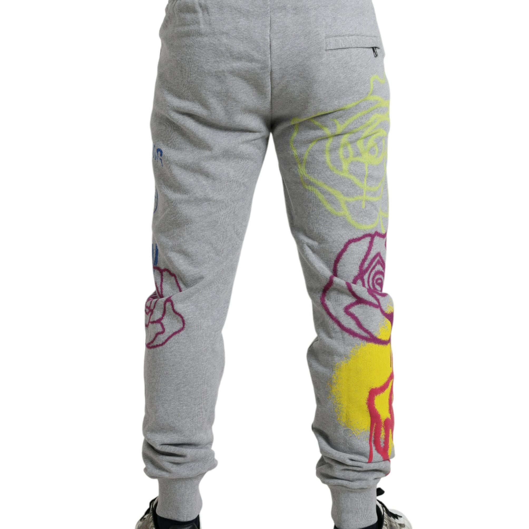 Dolce & Gabbana Gray Cotton Graffiti Sweatpants Jogger Pants