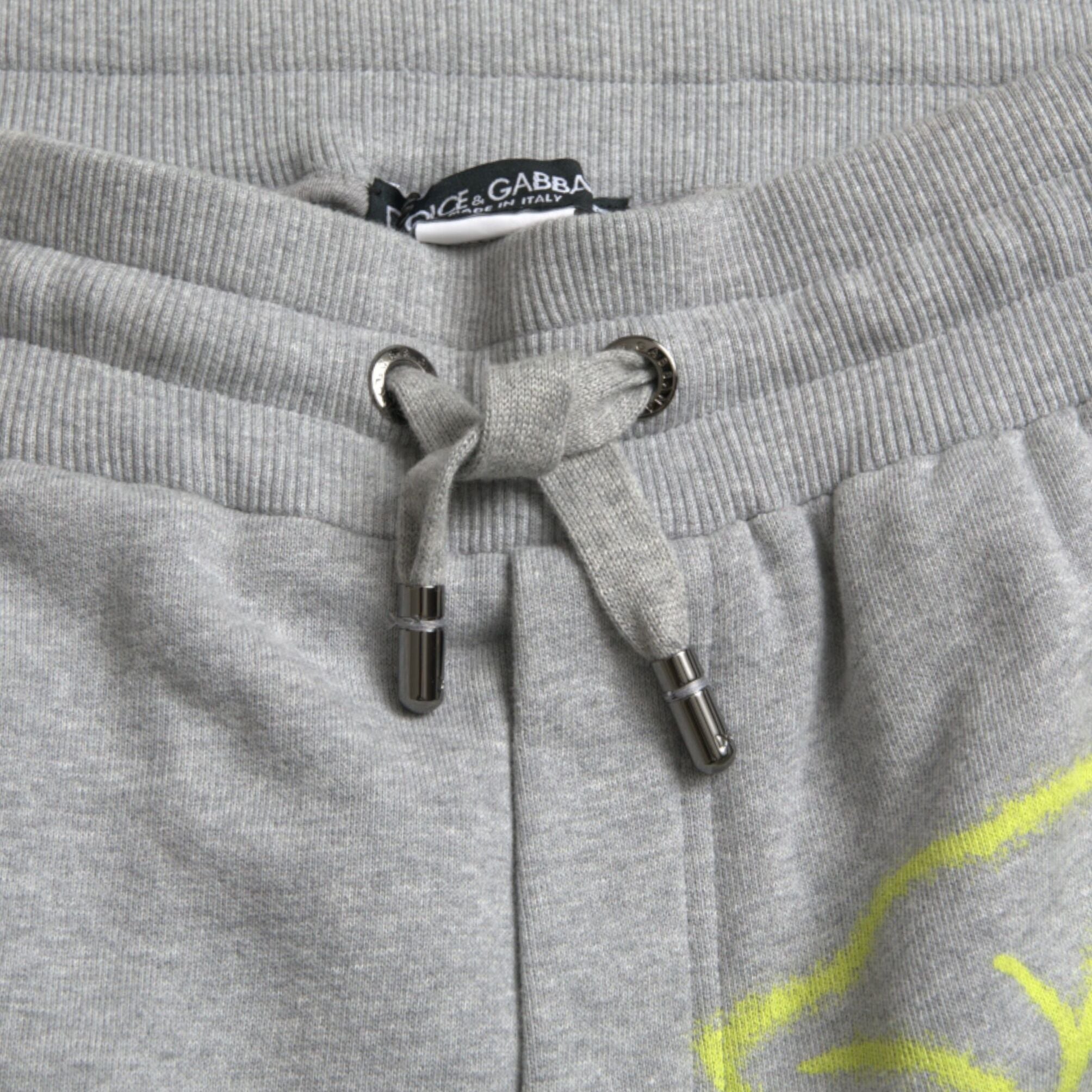 Dolce & Gabbana Gray Cotton Graffiti Sweatpants Jogger Pants
