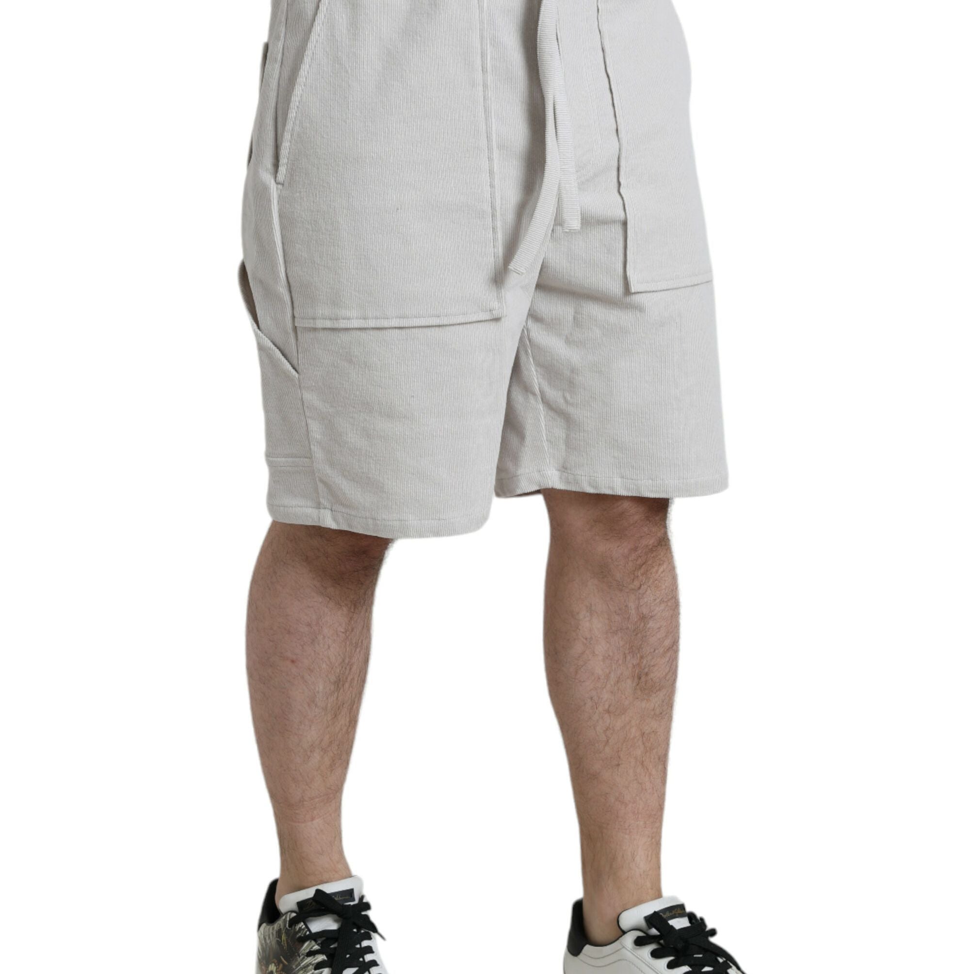Dolce & Gabbana Beige Cotton Corduroy Logo Bermuda Shorts