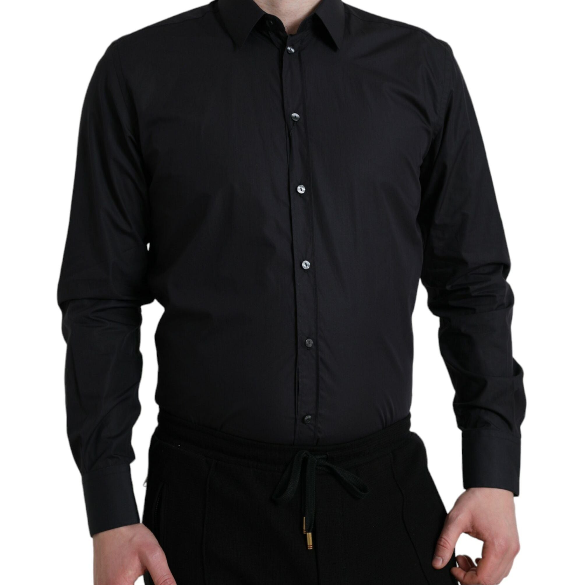 Dolce & Gabbana Navy Blue Cotton Collared Formal Dress Shirt