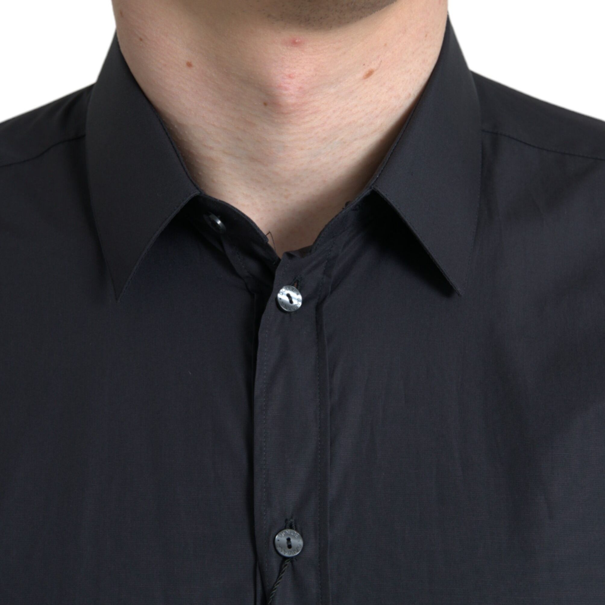 Dolce & Gabbana Navy Blue Cotton Collared Formal Dress Shirt
