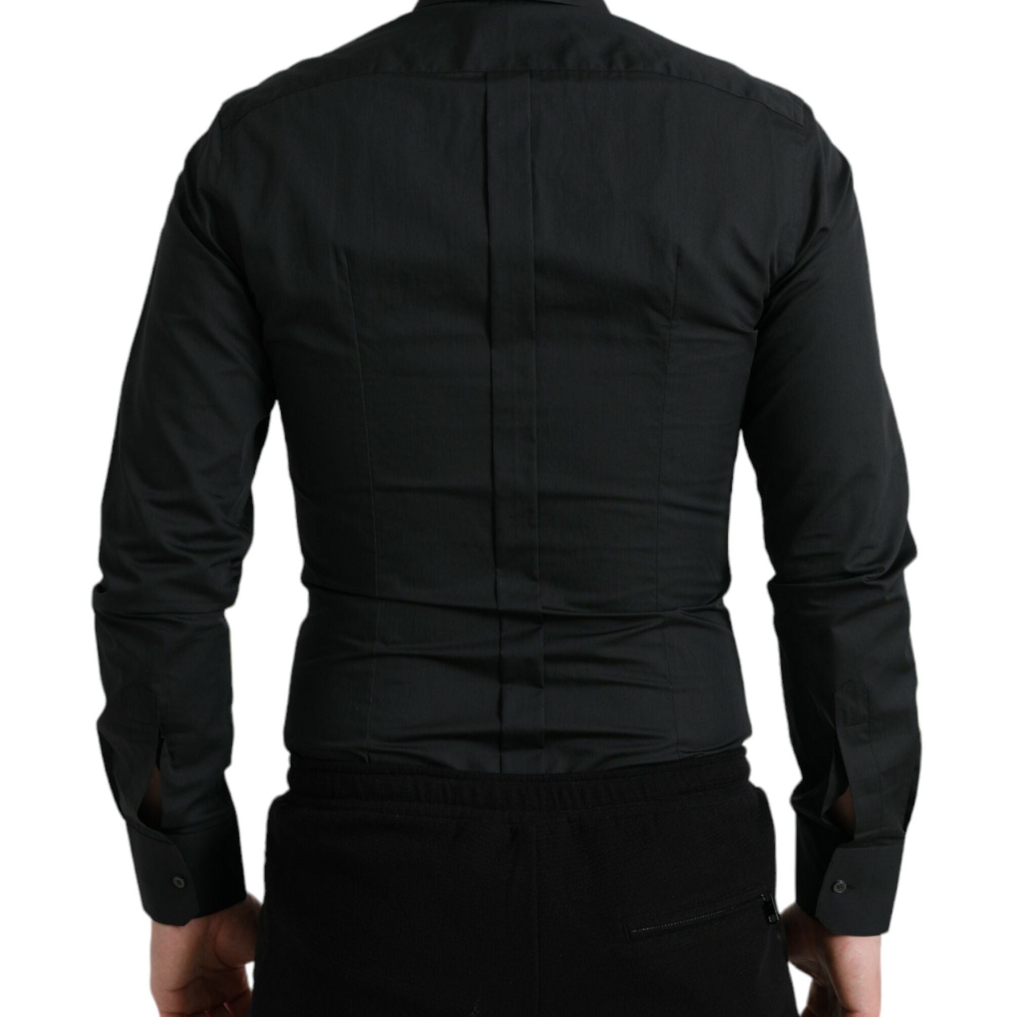 Dolce & Gabbana Black Cotton Silk Formal GOLD Dress Shirt