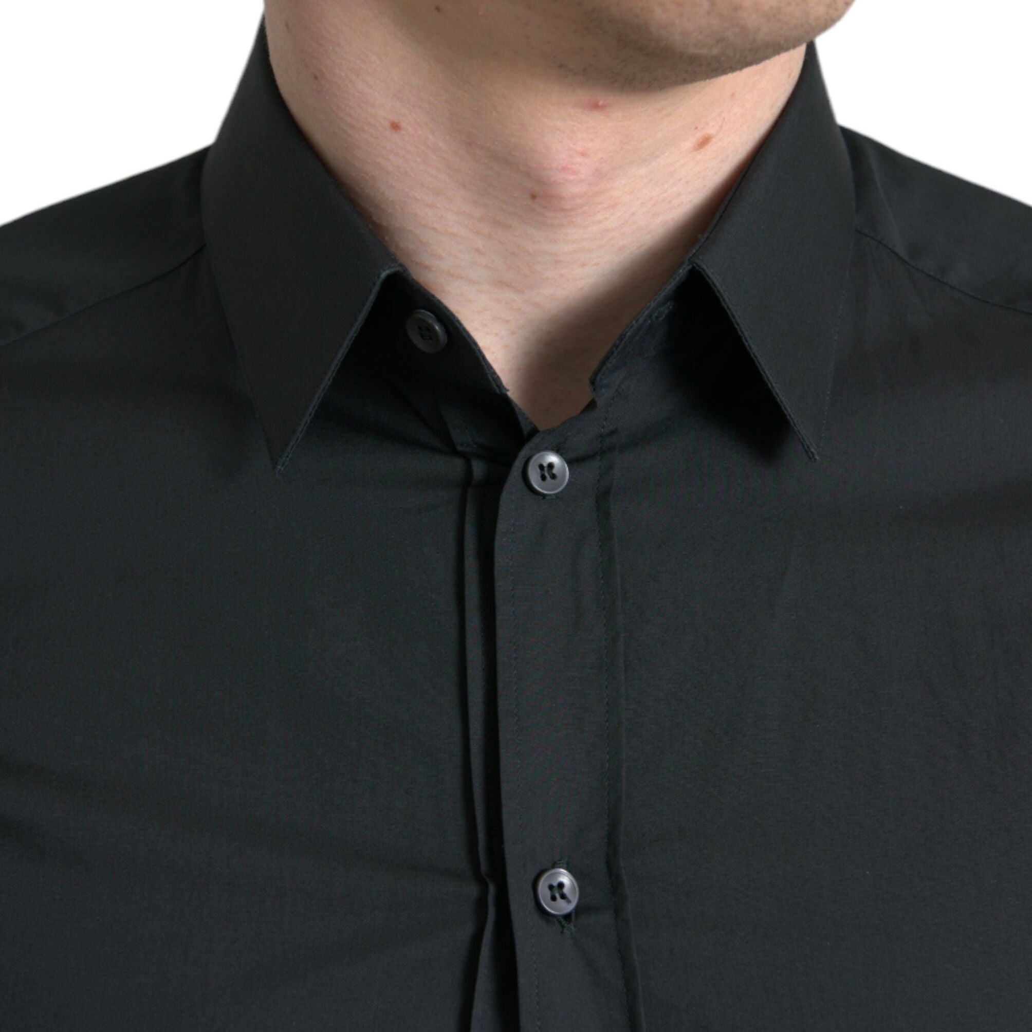 Dolce & Gabbana Black Cotton Silk Formal GOLD Dress Shirt