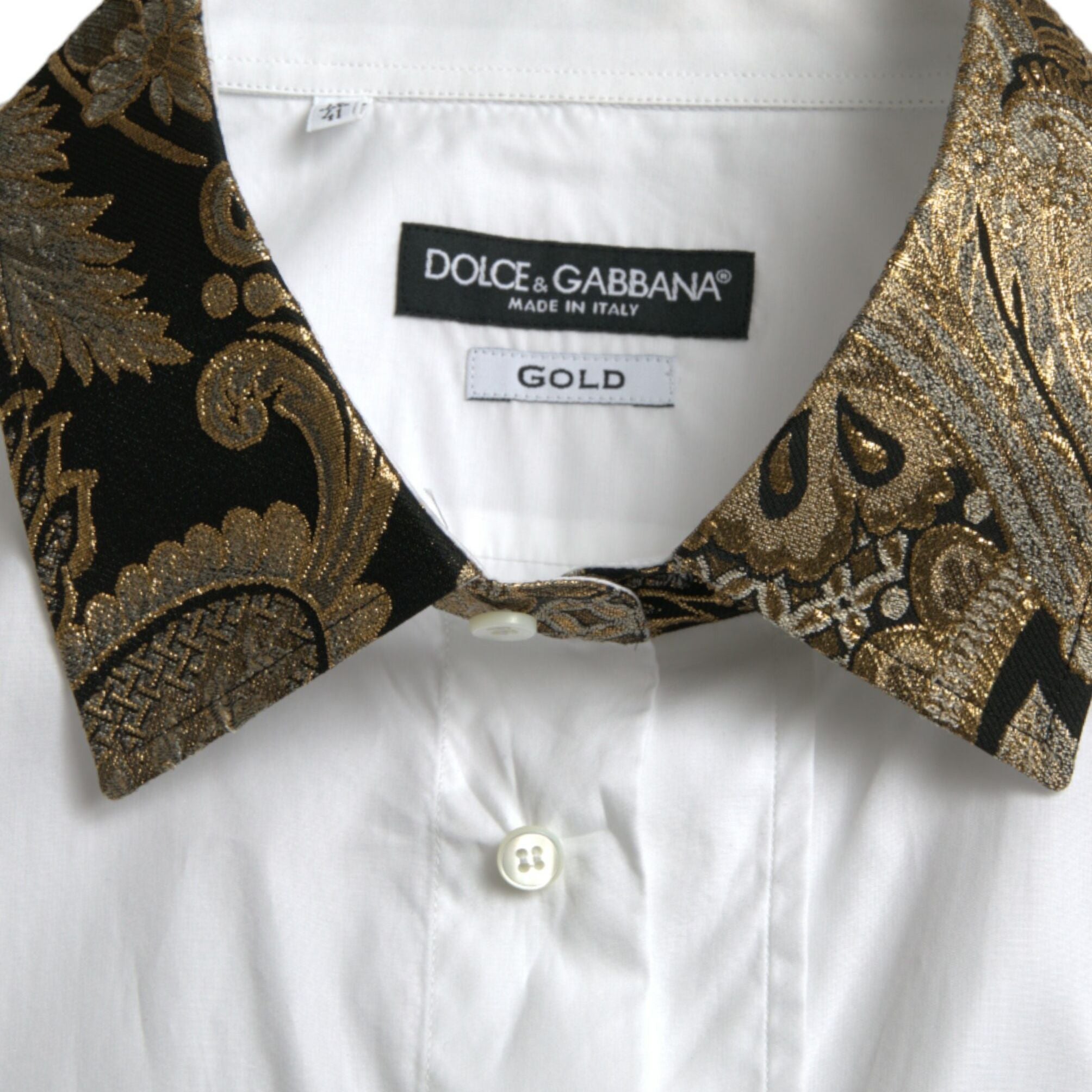 Dolce & Gabbana White Cotton Jacquard Formal GOLD Dress Shirt