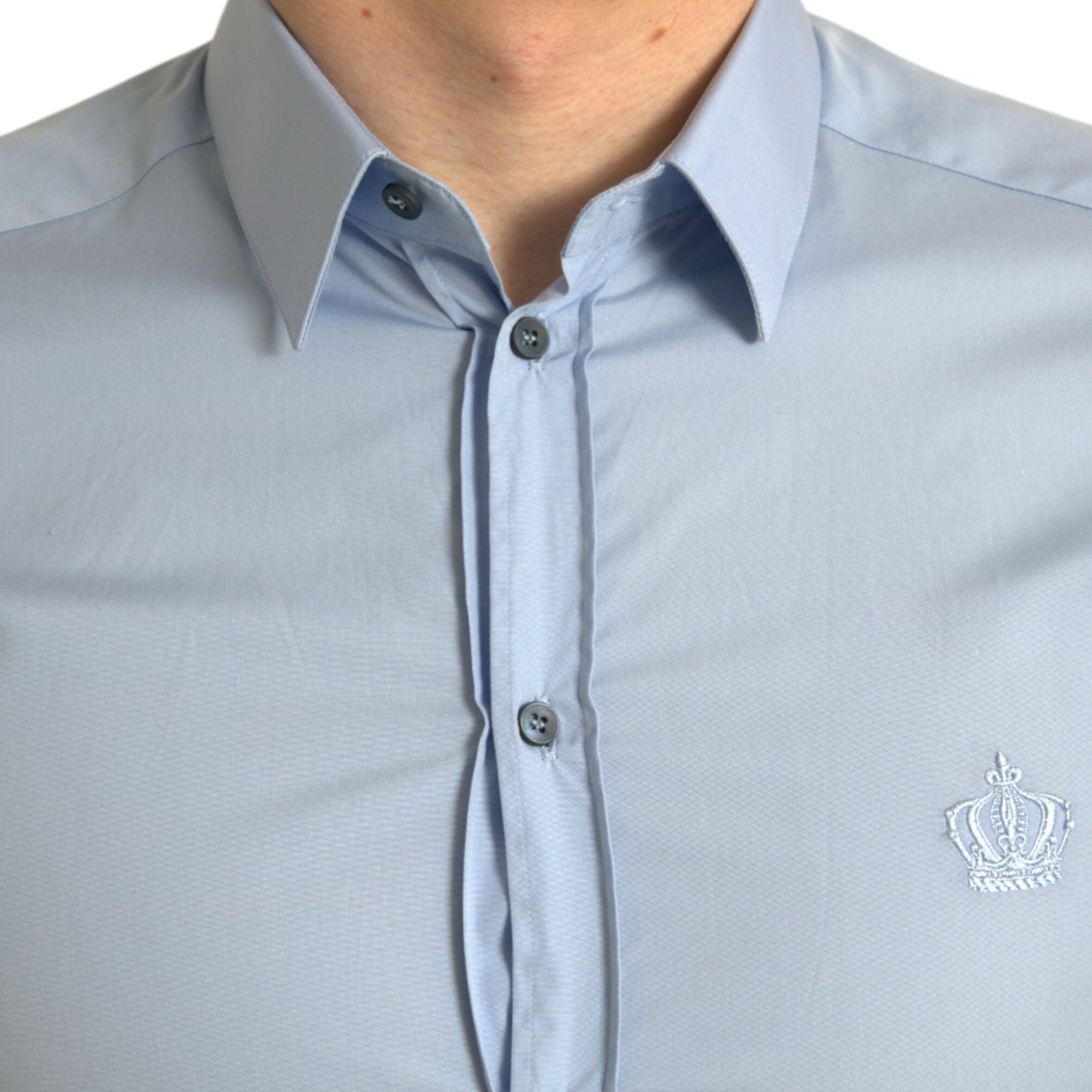 Dolce & Gabbana Sky Blue Cotton Men Formal GOLD Dress Shirt