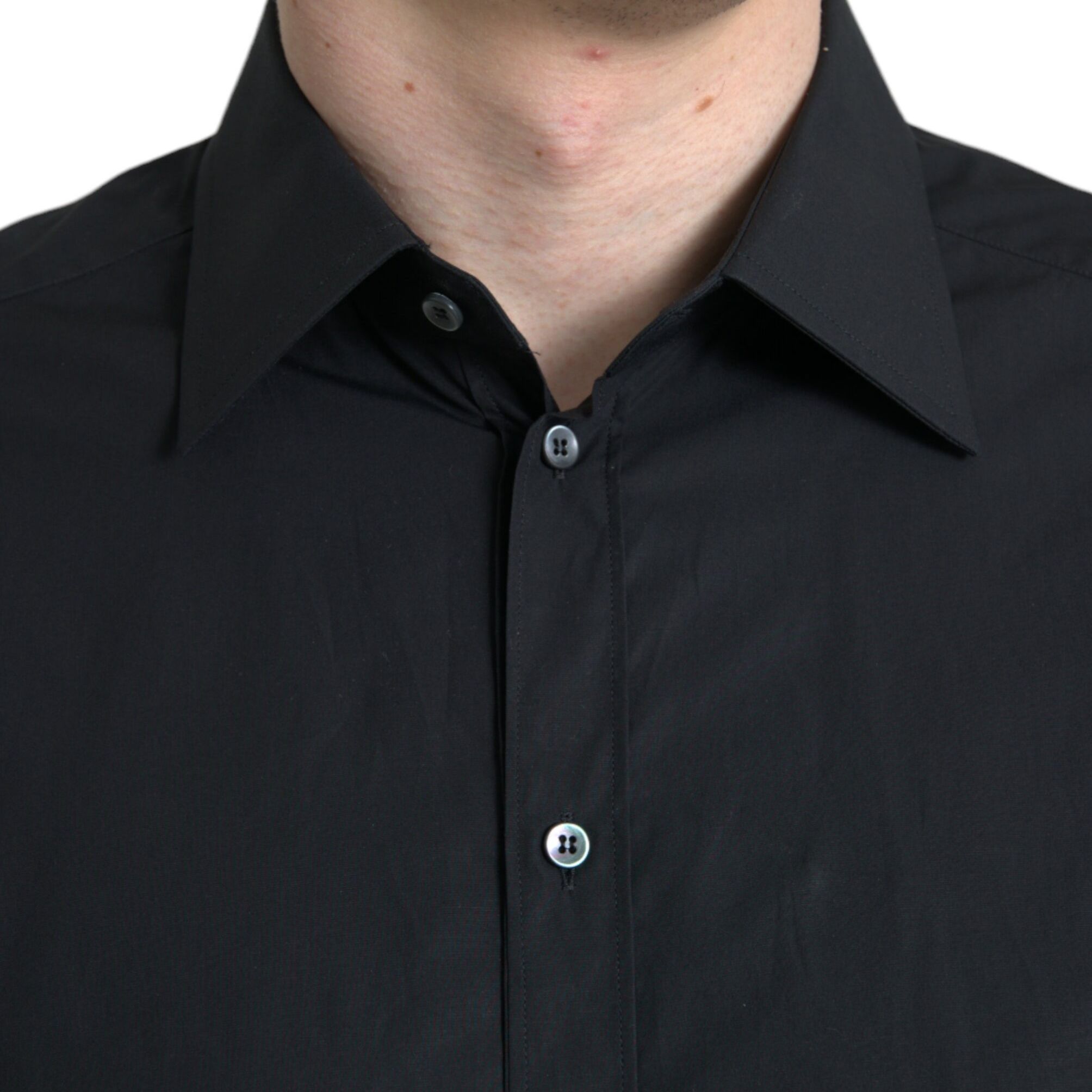 Dolce & Gabbana Black Cotton Men Formal GOLD Dress Shirt