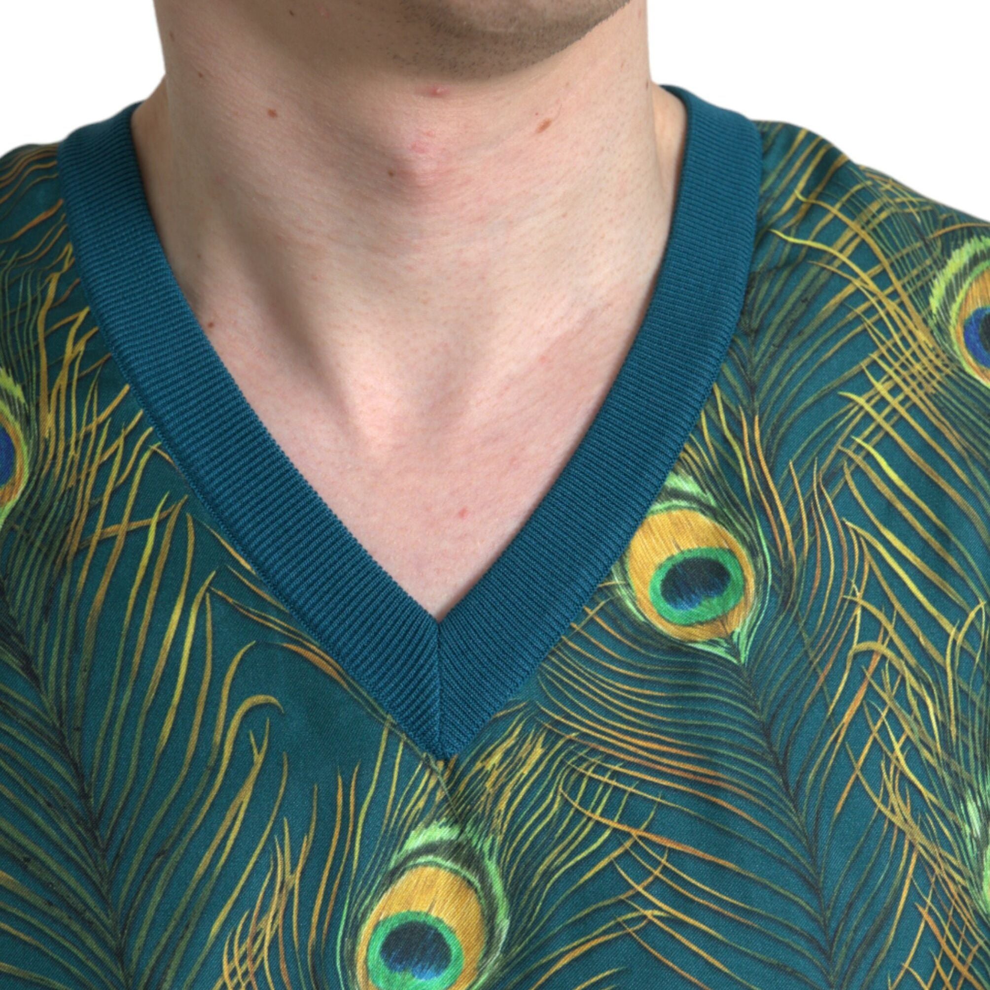 Dolce & Gabbana Green Peacock Feather Pullover Sweater