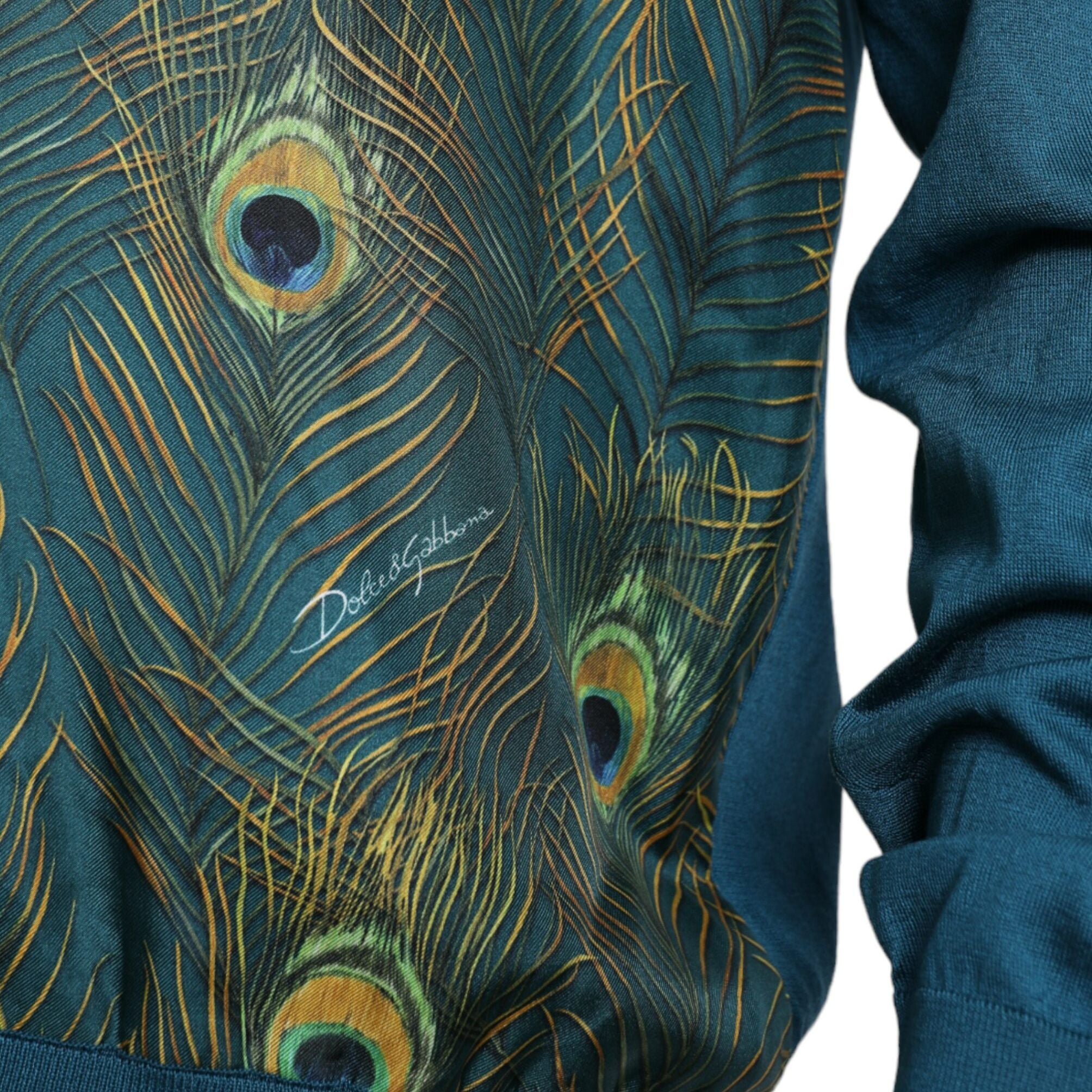 Dolce & Gabbana Green Peacock Feather Pullover Sweater