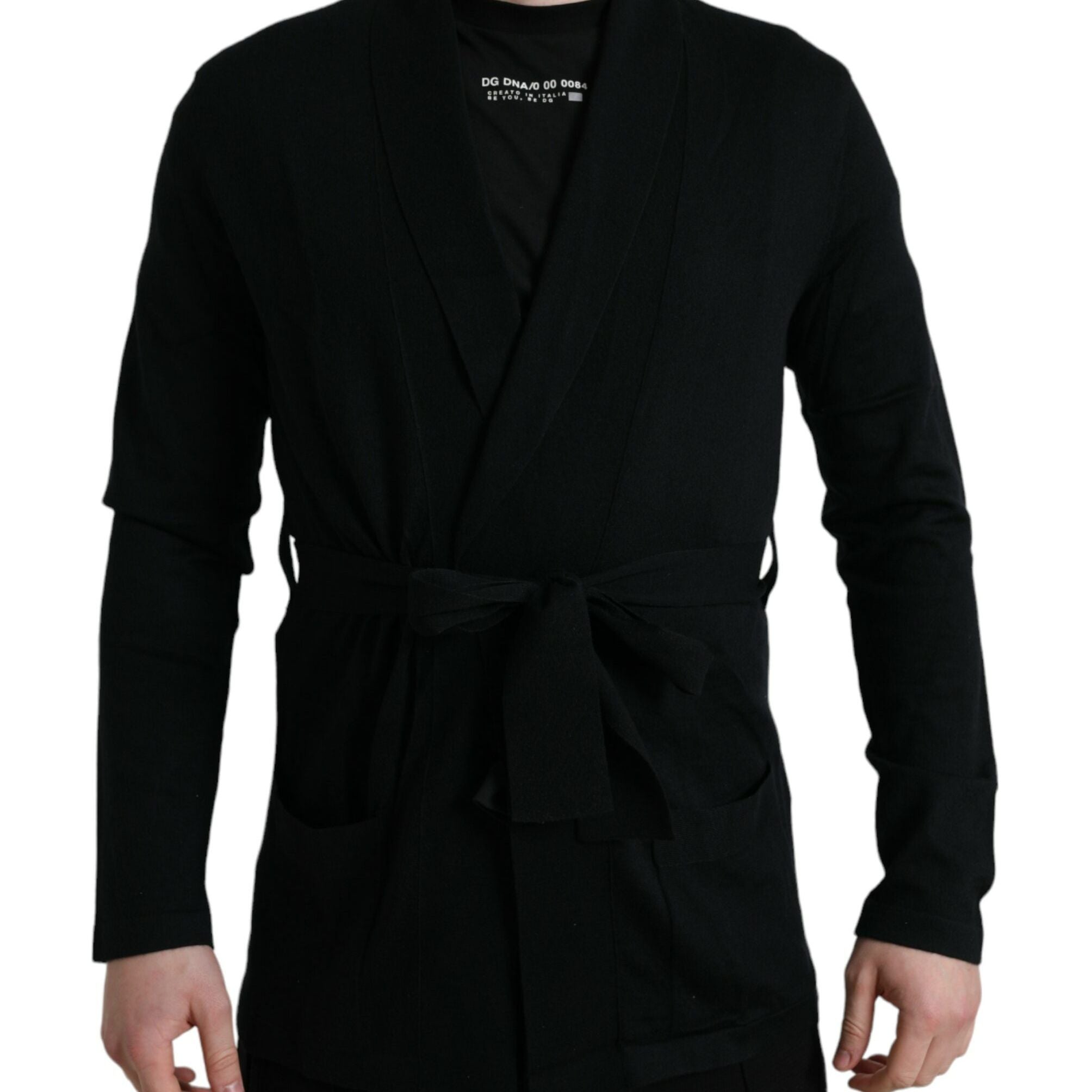 Dolce & Gabbana Black Cashmere Long Sleeves Belted Wrap Robe