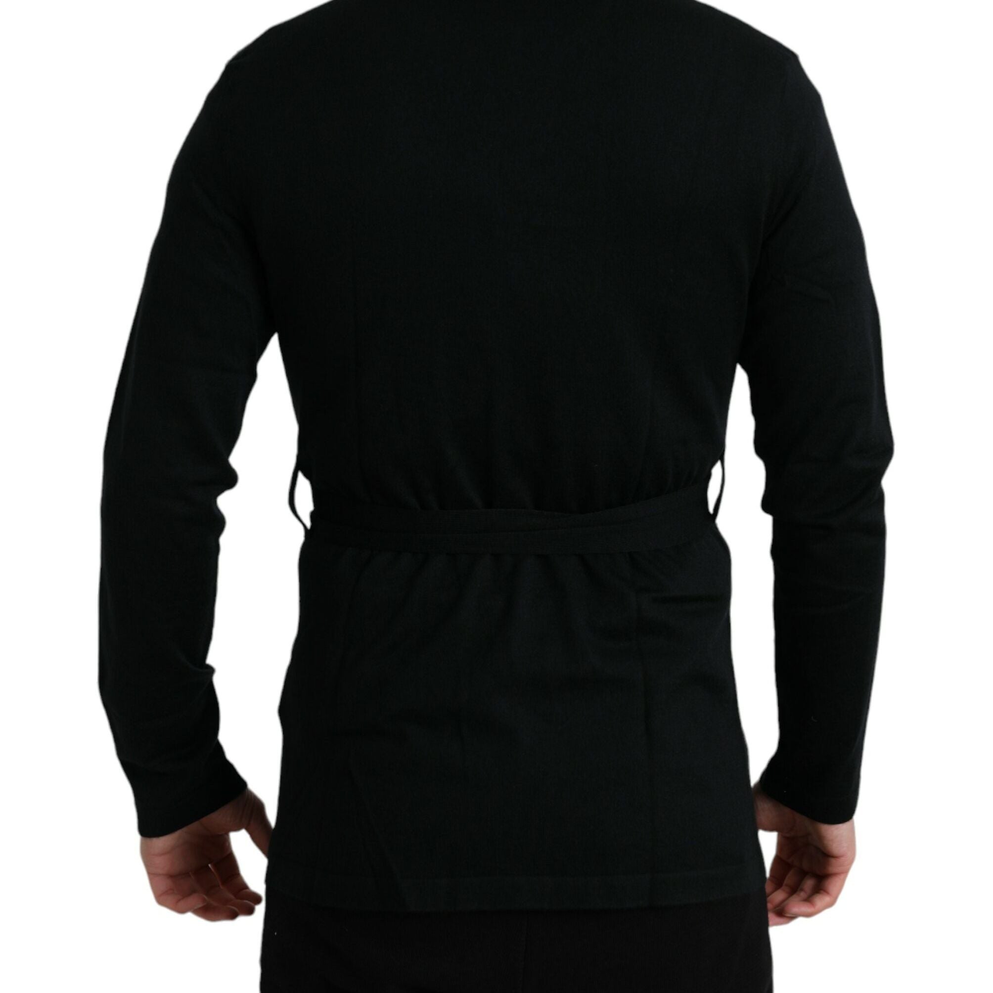 Dolce & Gabbana Black Cashmere Long Sleeves Belted Wrap Robe