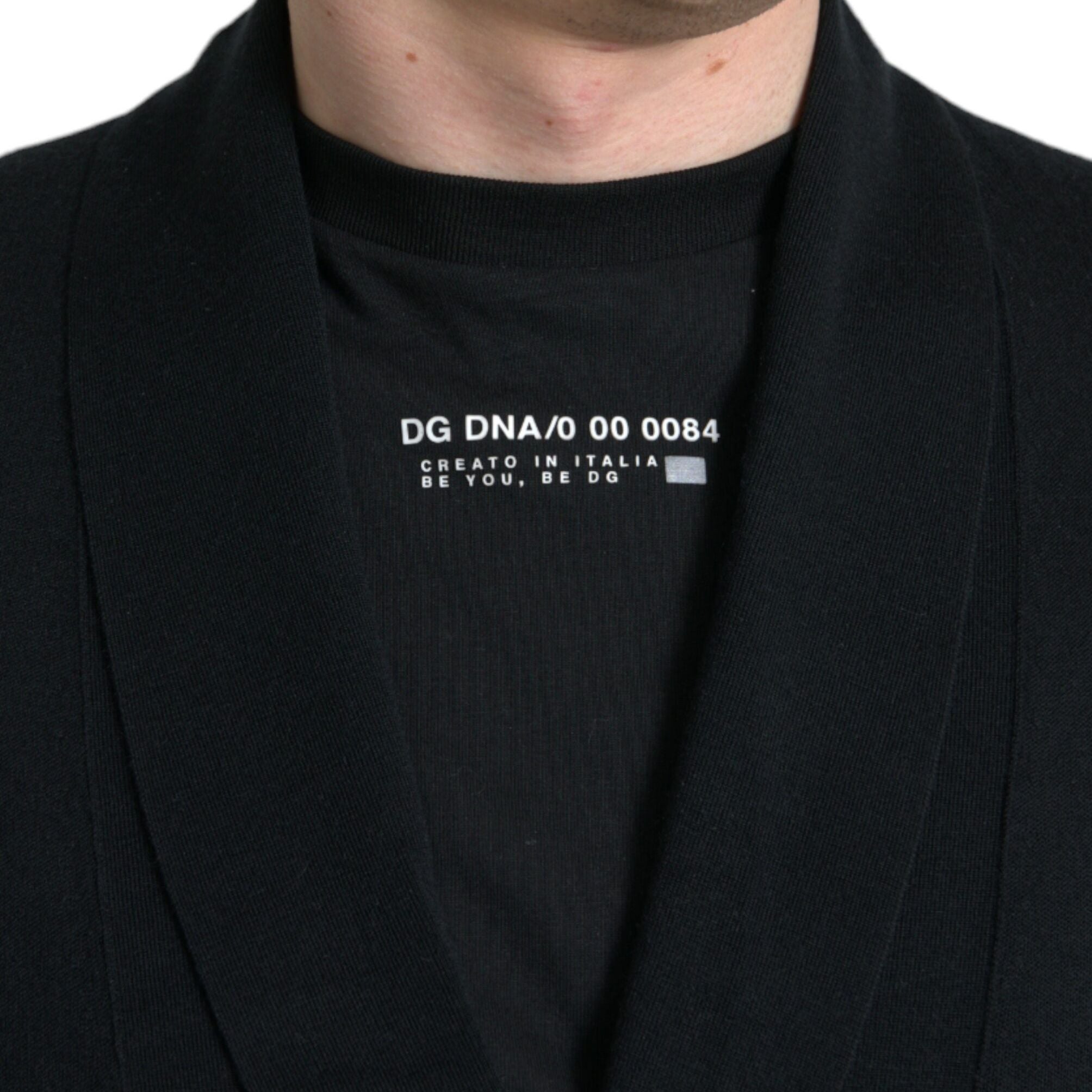 Dolce & Gabbana Black Cashmere Long Sleeves Belted Wrap Robe