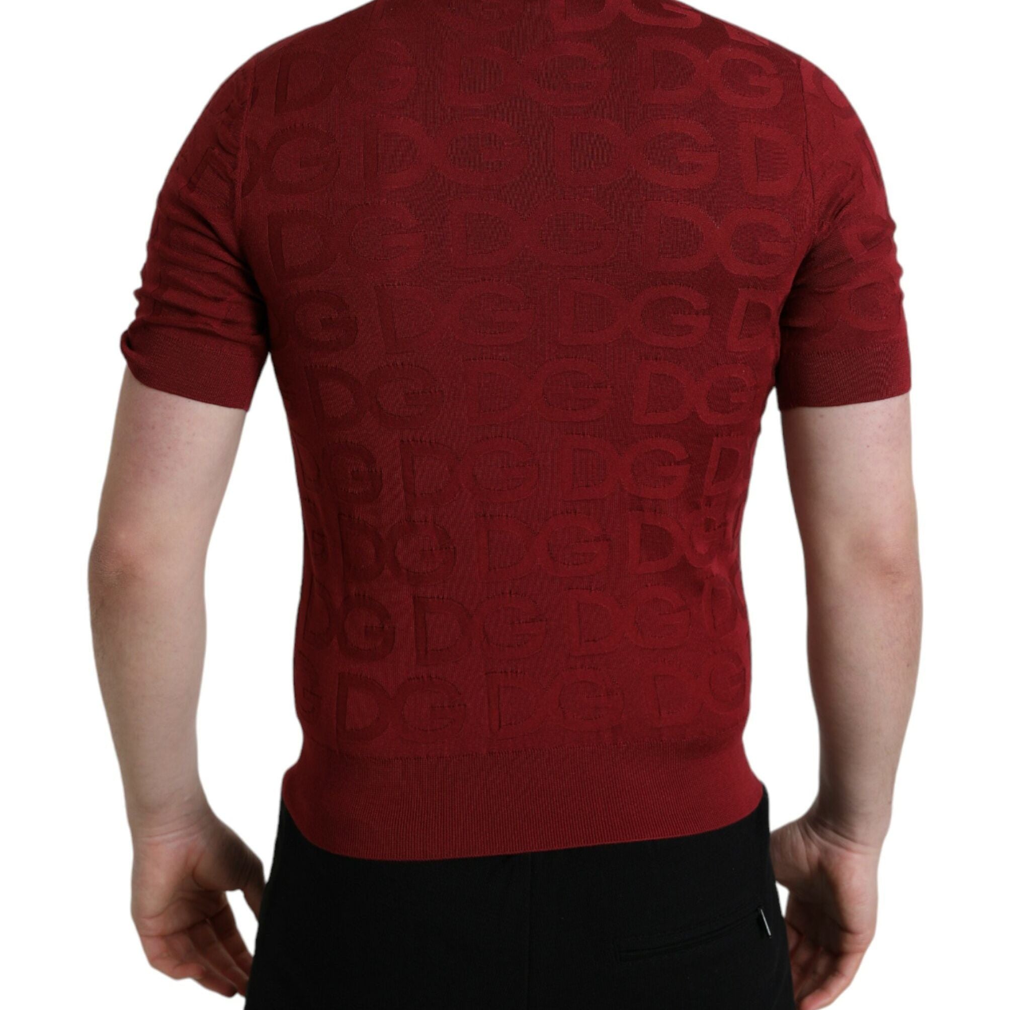 Dolce & Gabbana Maroon Collared Short Sleeve Silk T-shirt